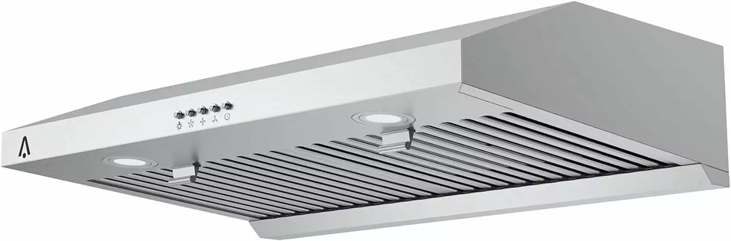 HELLONE 30 Inch Under Cabinet Range Hood. 400 CFM Range Hood with Strong Suction. Stainless Steel Kitchen Hood with 3-Speed Exhaust Fan and Two Bright LED Lights