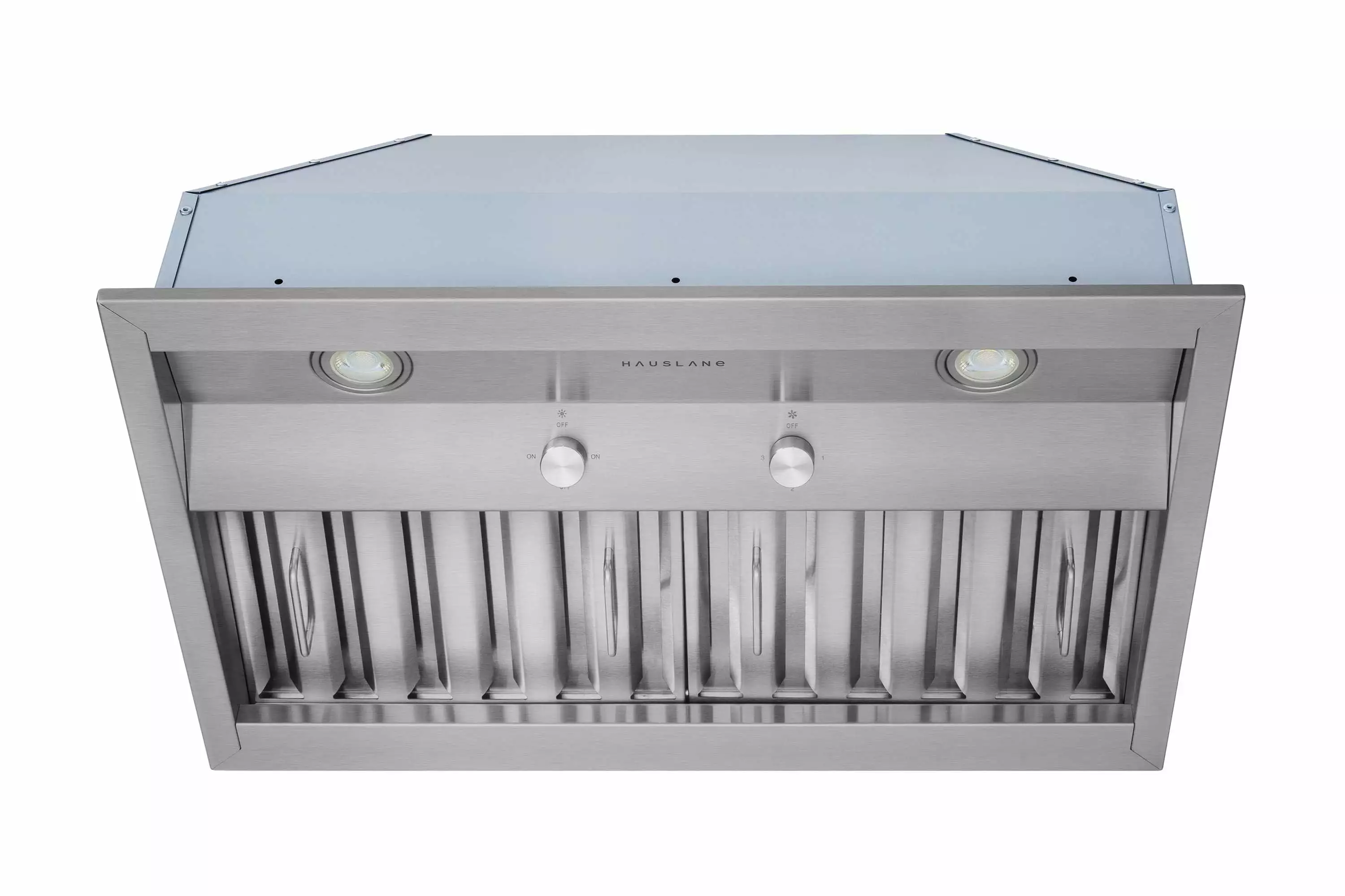 Hauslane | Pro-Style 42 IN-R200 Built-In Range Hood. 18 Deep | Low Noise Performance | Contemporary Design. Full-Size Handles. Professional-Grade Baffle Filters & Grease Tray. LED Lamps. Stainless S