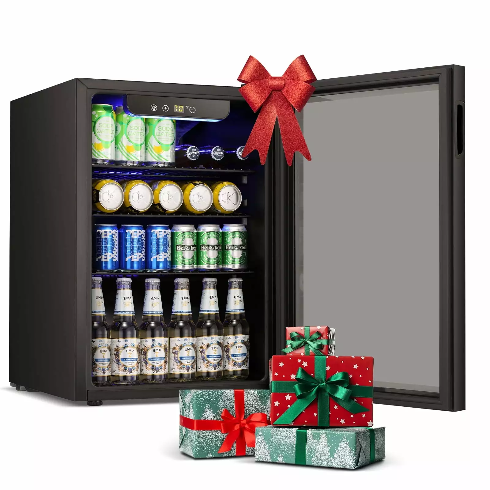 Havato 100Cans of Beverage Refrigerator Cooler. 2.5Cu.ft. Mini Glass Door Refrigerator. Low Noise. Can Store Soda/Beer/Wine. Suitable for Bars/Offices/Families