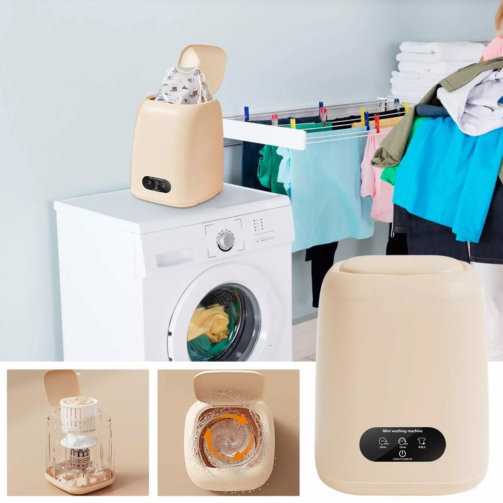 Holloyiver Portable Washing Machine. 7L Mini Washing Machine with 3 Cleaning Modes. Suitable for Baby Clothes. Underwear. Socks. Folding Design Suitable for Apartments & Travel