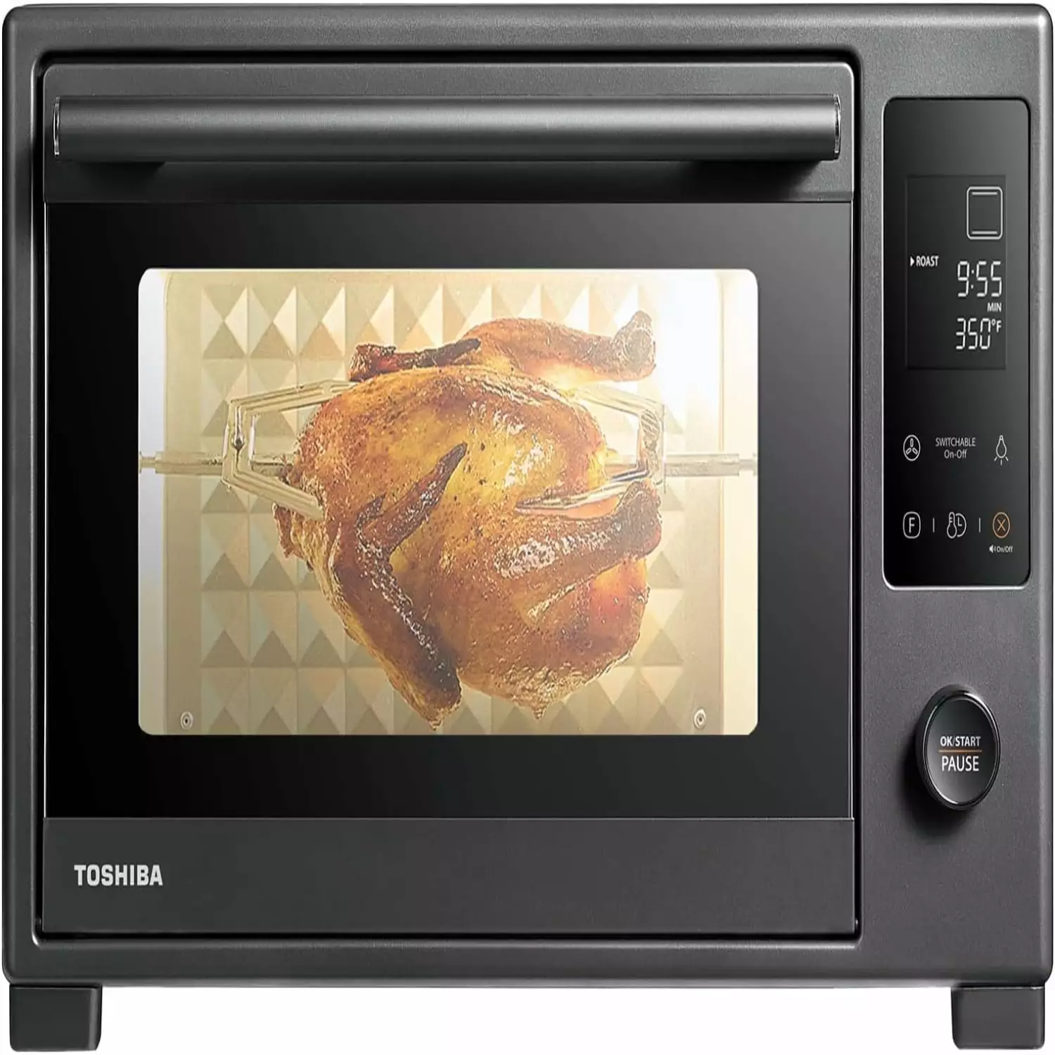 Hot Air Convection Toaster Oven Extra Large 34QT/32L 9-in-1 Cooking Functions Crispy Grill Dehydrate Rotisserie 6 Accessories Included 1650W Black Stainless Steel