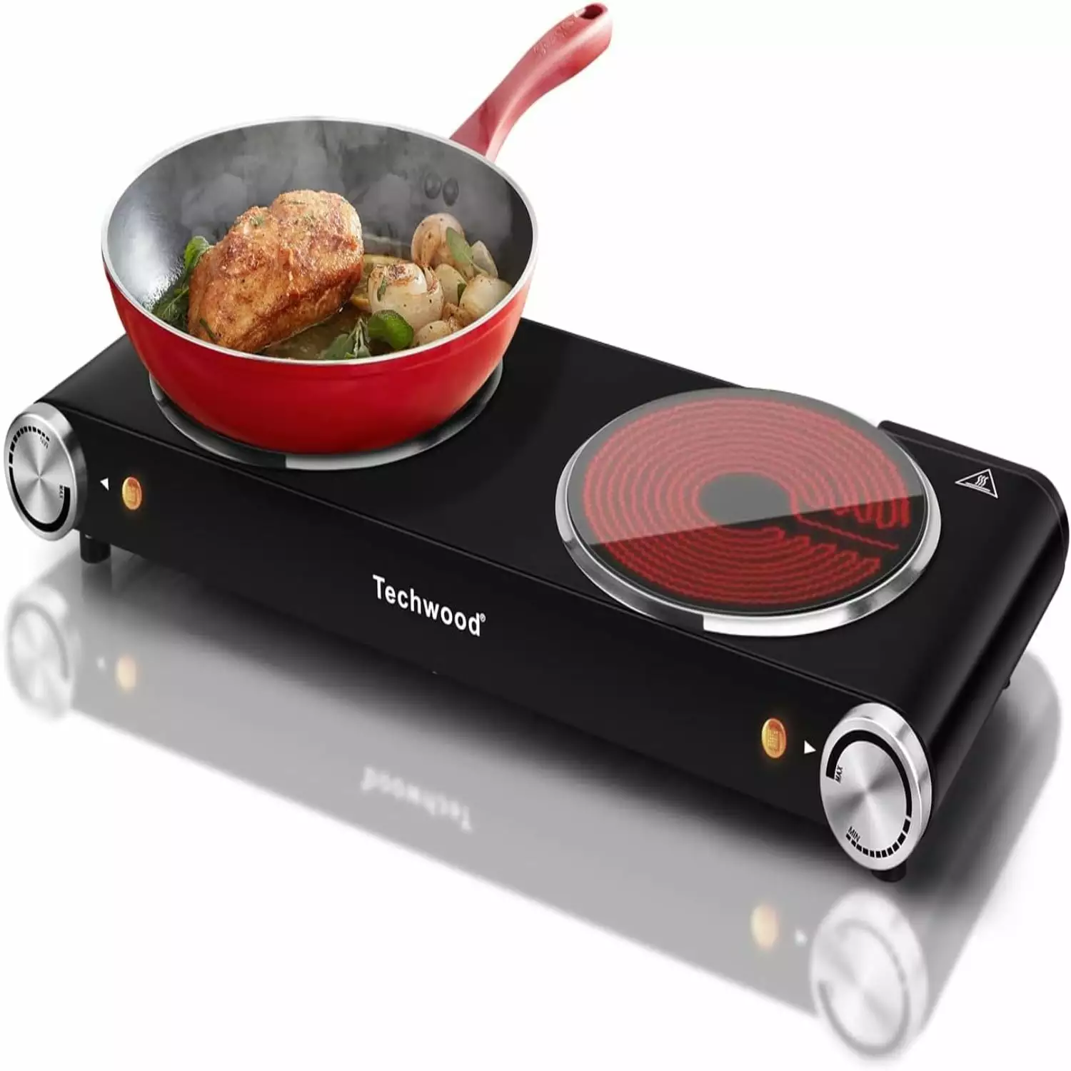 Hot Plate 1800W Dual Electric Stoves Countertop Stove Double Burner for Cooking Infrared Ceramic Hot Plates Double Cooktop Red Brushed Stainless Steel Easy To Clean Upgraded Version