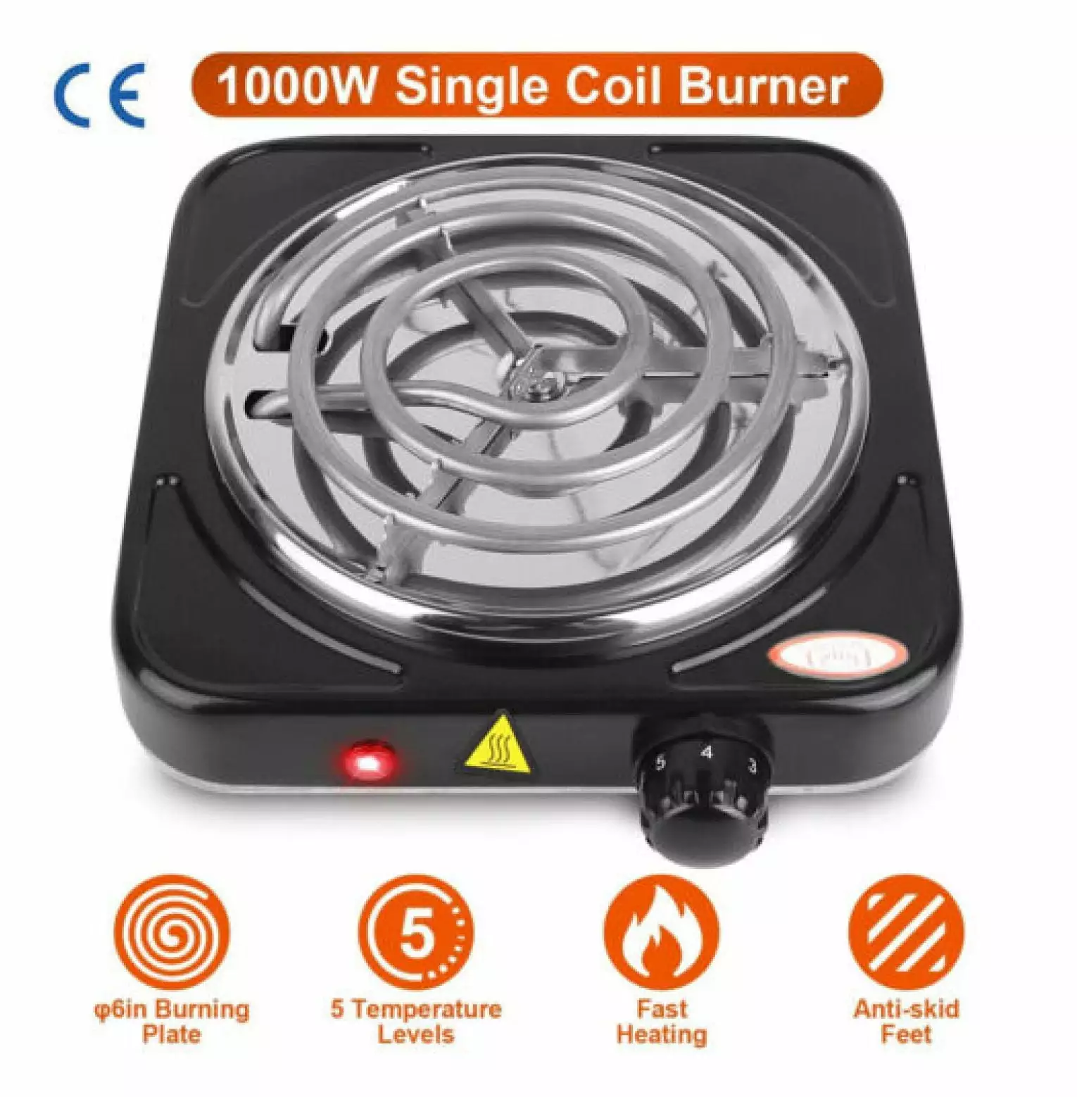 Hot Plate Cooktop Electric Stove 1000W Single Burner Adjust Temperature Portable