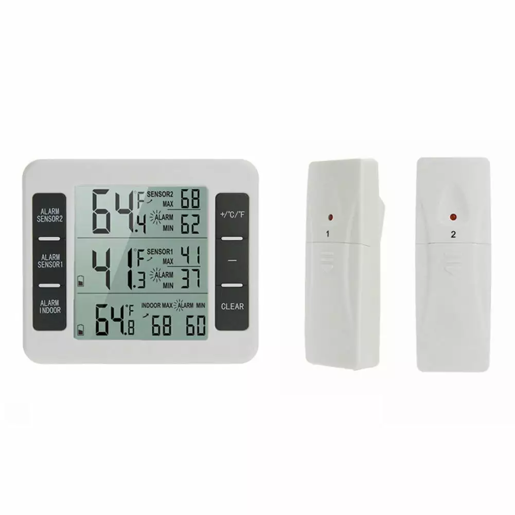 Indoor Outdoor Wireless Digital Freezer Alarm Thermometer Fridge Home 1-2 Sensor