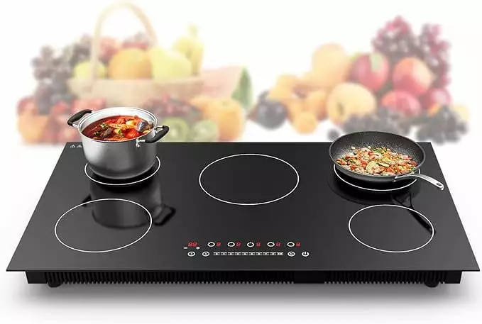 Induction Cooktop 36 Inch. Induction Cooker 5 Burner Built-in. 7400W Hot Plates for Cooking with Sensor Touch Control.Child Safety Lock. Suitable for Magnetic Pans. without Plug