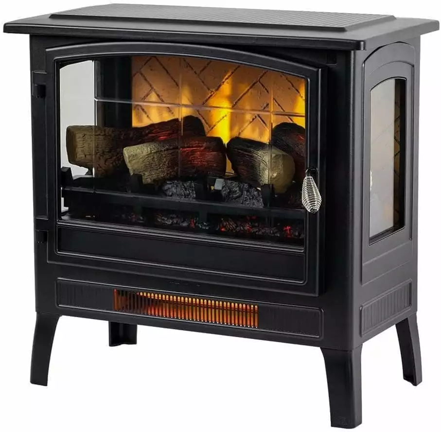 Infrared Freestanding Electric Fireplace Stove Heater in Black | Provides Supplemental Zone Heat with Remote. Multiple Flame Colors. Metal Design with Faux Wooden Logs