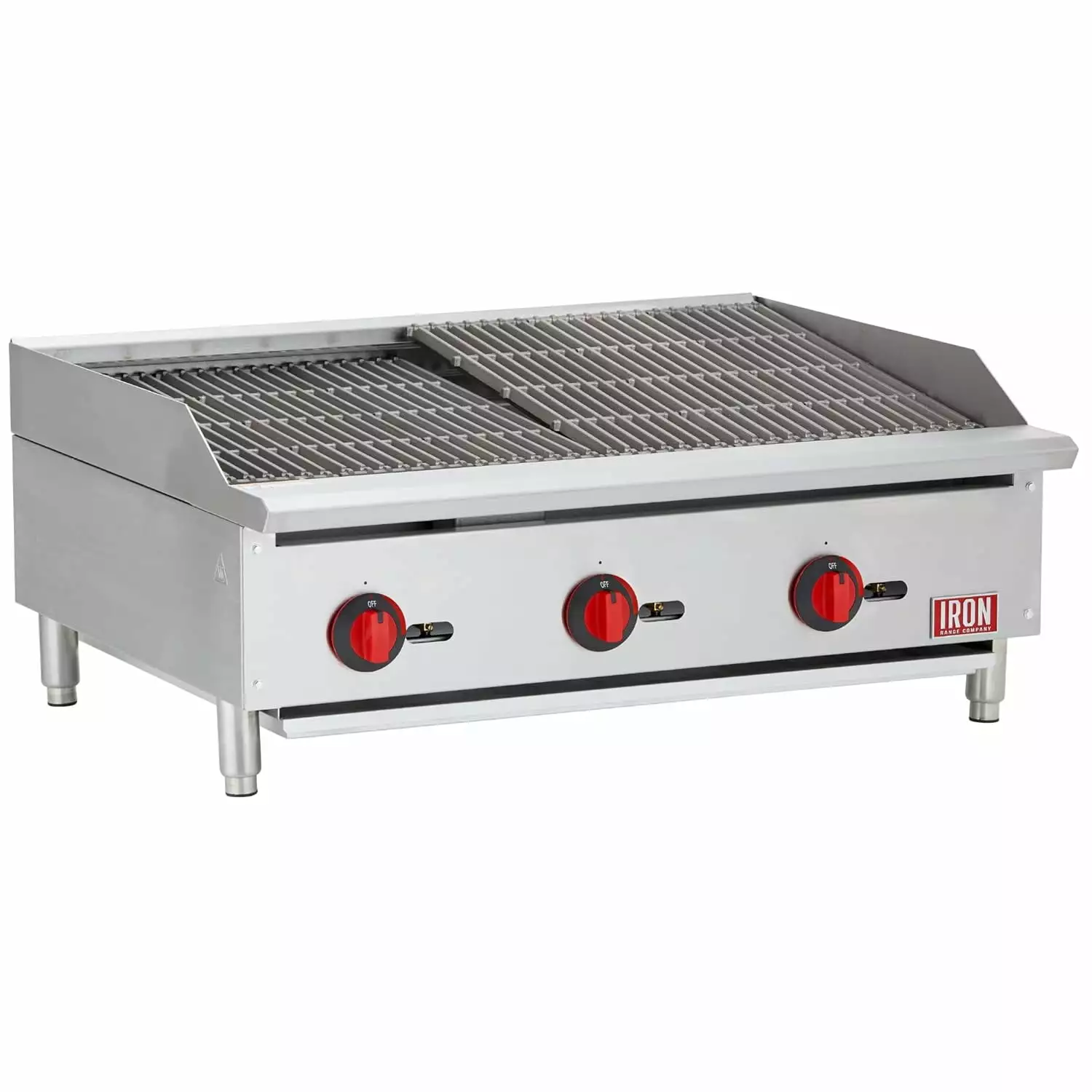 Iron Range IRRB-36 36 Countertop Commercial Gas Charbroiler. Three Burners. Stainless Steel. 105.000 BTU. ETL Listed