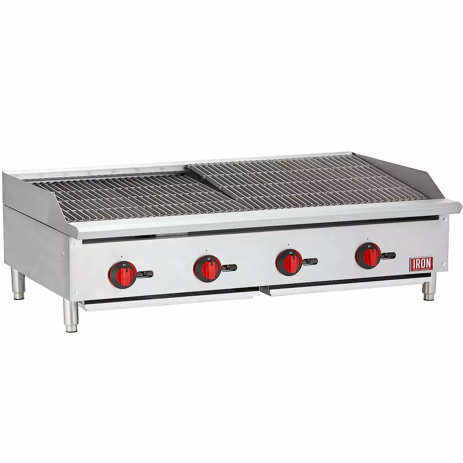 Iron Range IRRB-48 48 Countertop Commercial Gas Charbroiler. Four Burners. Stainless Steel. 140.000 BTU. ETL Listed