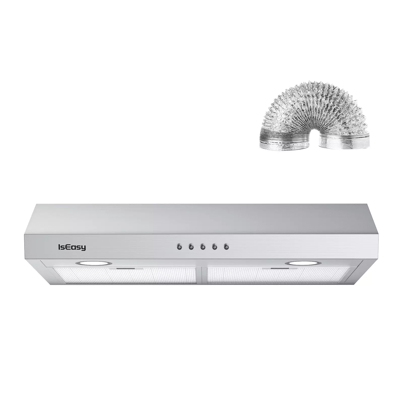 IsEasy 30 Inch Under Cabinet Convertible Range Hood. 500 CFM Ducted Vent Hood. Slim Kitchen Stove Vent with. 3 Speed Exhaust Fan. Reusable Filter and LED Lights in Stainless Steel