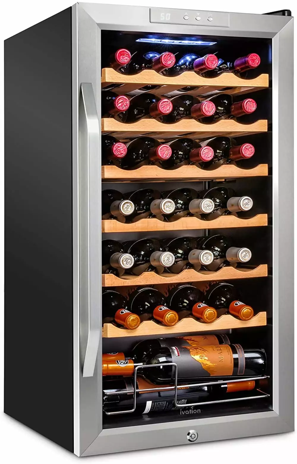 Ivation 28 Bottle Compressor Wine Cooler Refrigerator W/ Lock. Silver