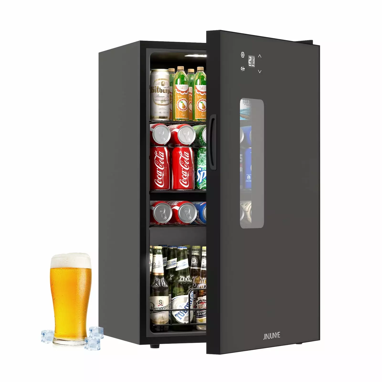 JINJUNYE Beverage Refrigerator and Cooler. Cools to 21??F 115 Can 3 Cu.ft Beverage Fridge. Mini Fridge Freestanding For Bee Wine Soda Juice Cooler Drinks. for Bar. Bedroom. Bar Office