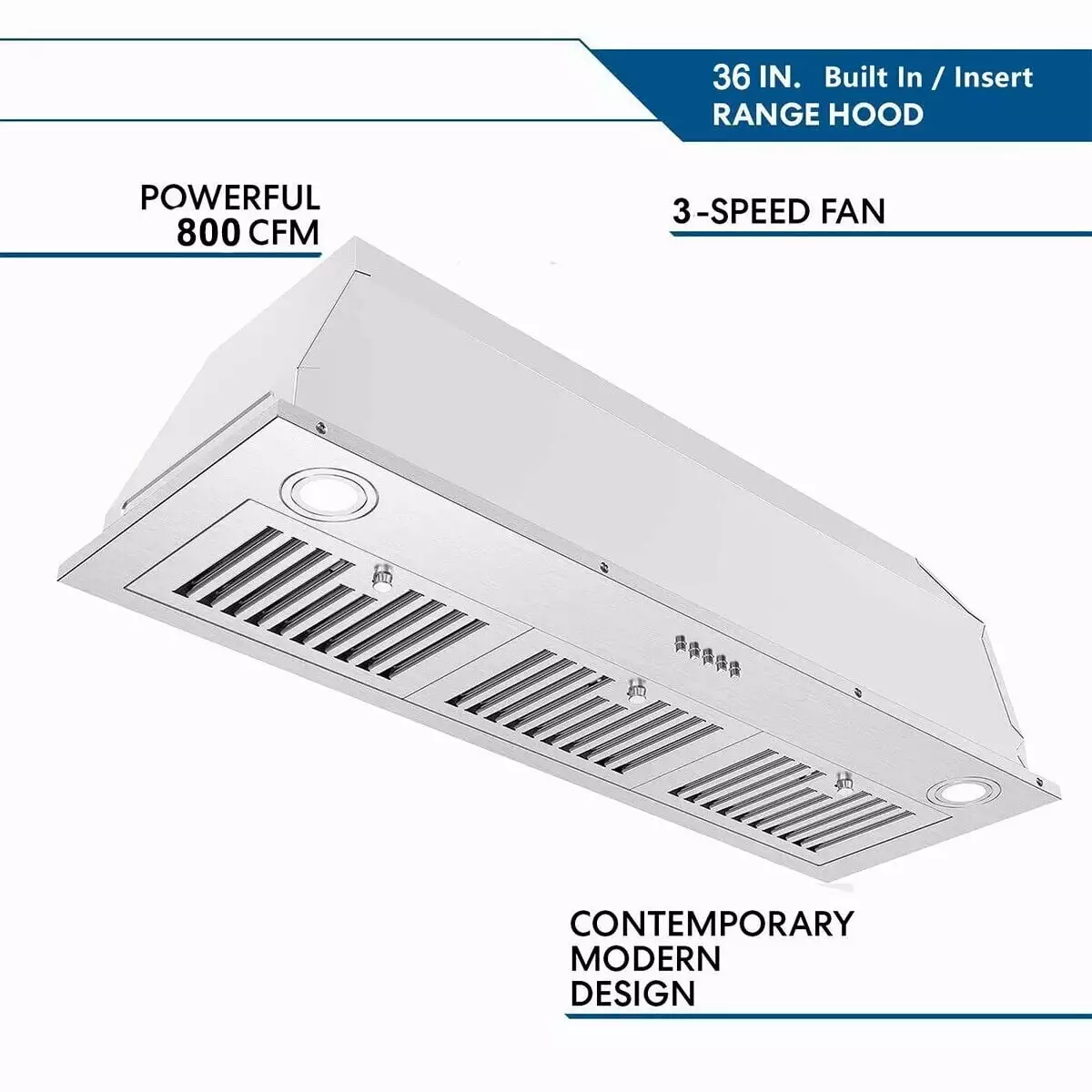 JOEAONZ 36 inch Range Hood Built-in 600CFM Stainless Steel Kitchen Vent 3-Speed with Led Lights Dishwasher Clean Filters