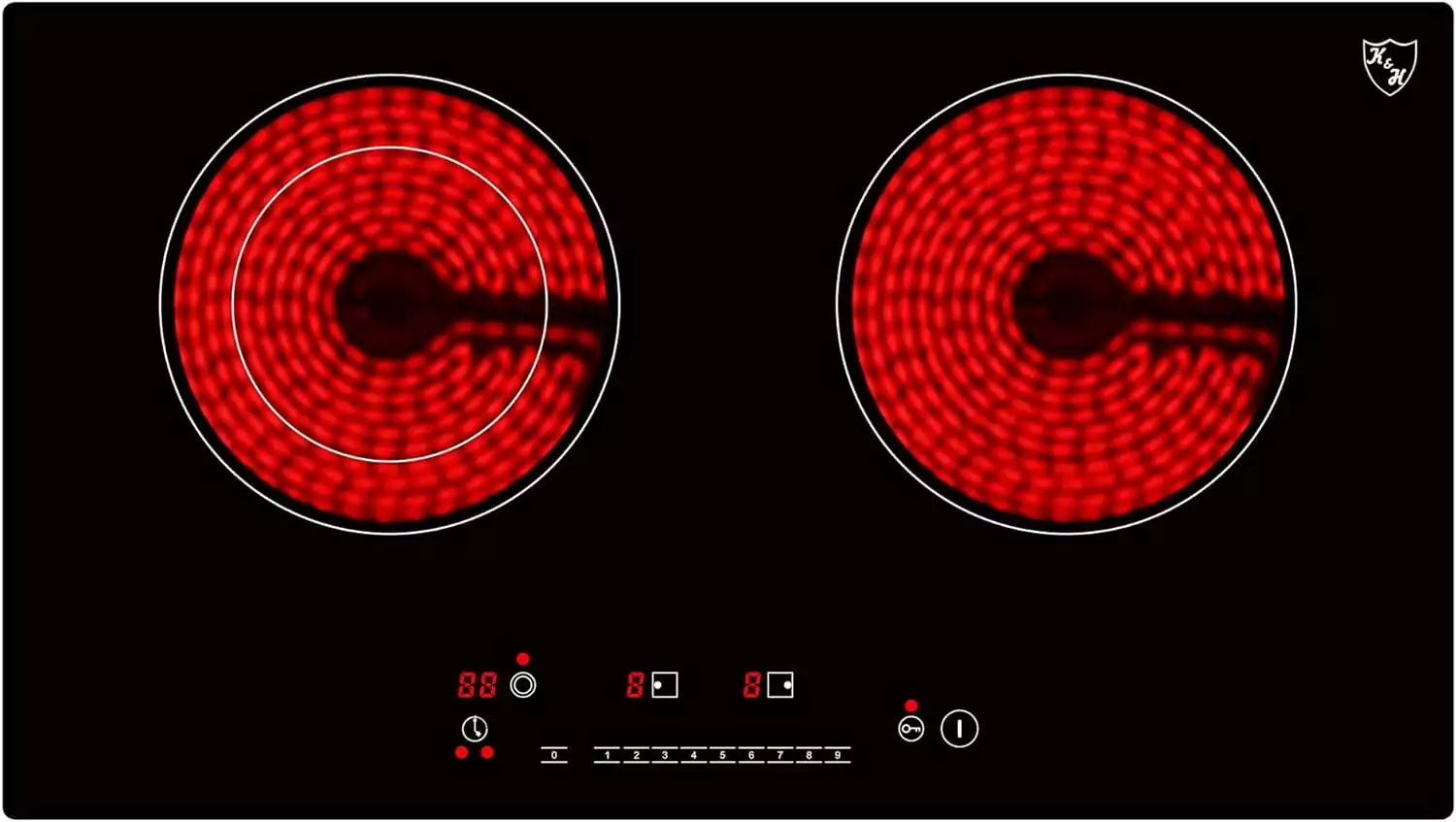 K&H 2 Burner Dual 24 Inch Built-in Electric Stove Top Radiant Ceramic Cooktop Sensor Control 240V 3400W HCC-3402