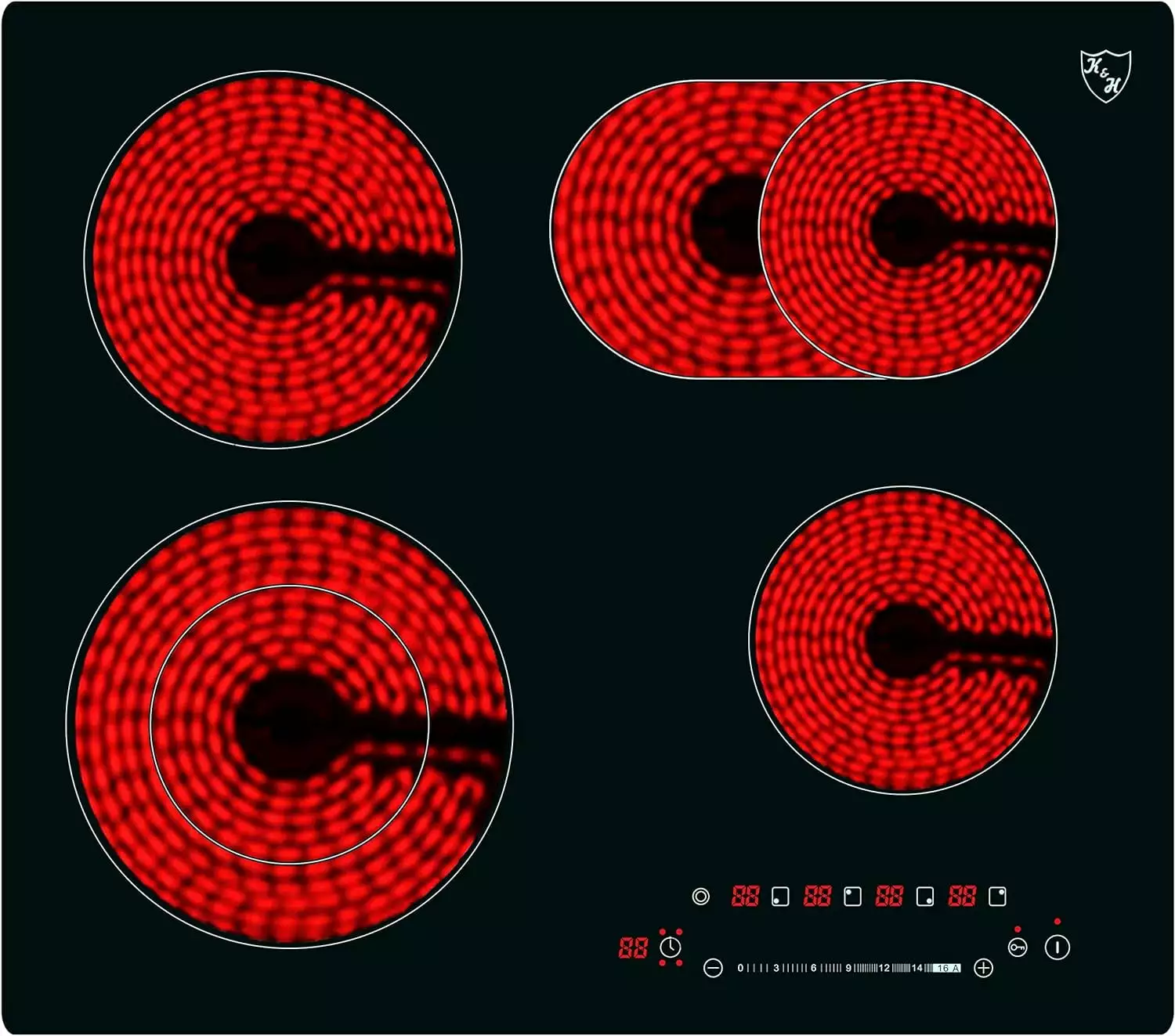 K&H 4 Burner 24 Inch Built-in Electric Stove Top Radiant Ceramic Cooktop SLIDER Touch Control 240V 7200W CE24-7206SL