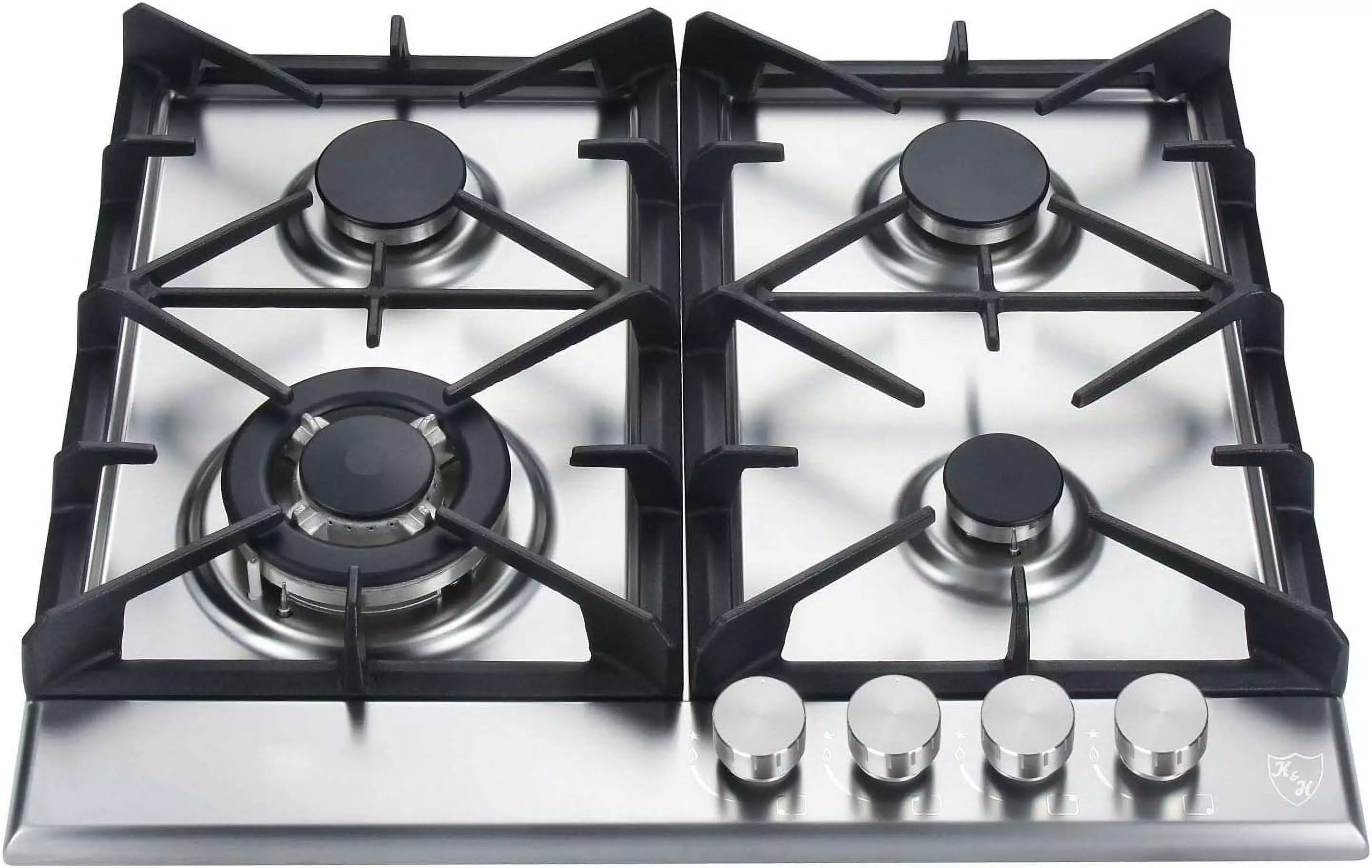 K&H 4 Burner 24 Inch Built-in LPG Gas Stove Top Stainless Steel Surface Cast Iron Cooktop UL / ETL Certified 4-24-SSW-LPG