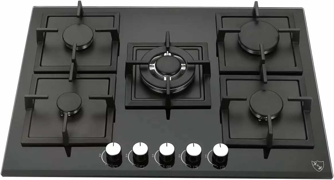 K&H 5 Burner 30 Inch Built-in LPG/Propane Gas Stove Top Glass Surface Cast Iron Cooktop UL/ETL Certified 5-GCW-LPG