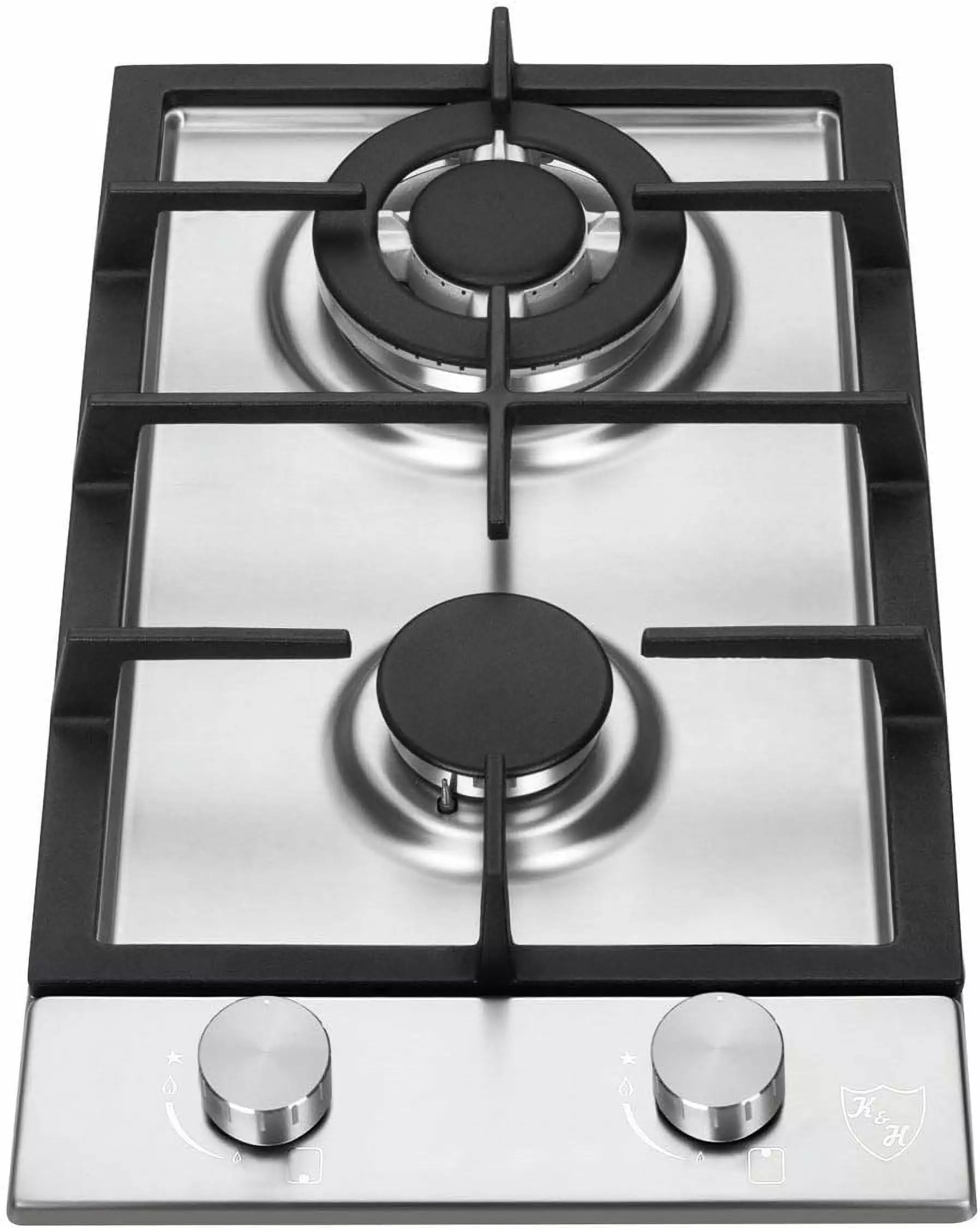 K&H SIGNATURE SERIES 2 Burner 12 Inch LPG/Propane Gas Stove Top Stainless Steel Surface Cast Iron Cooktop UL/ETL Certified 2-SSW-LPG