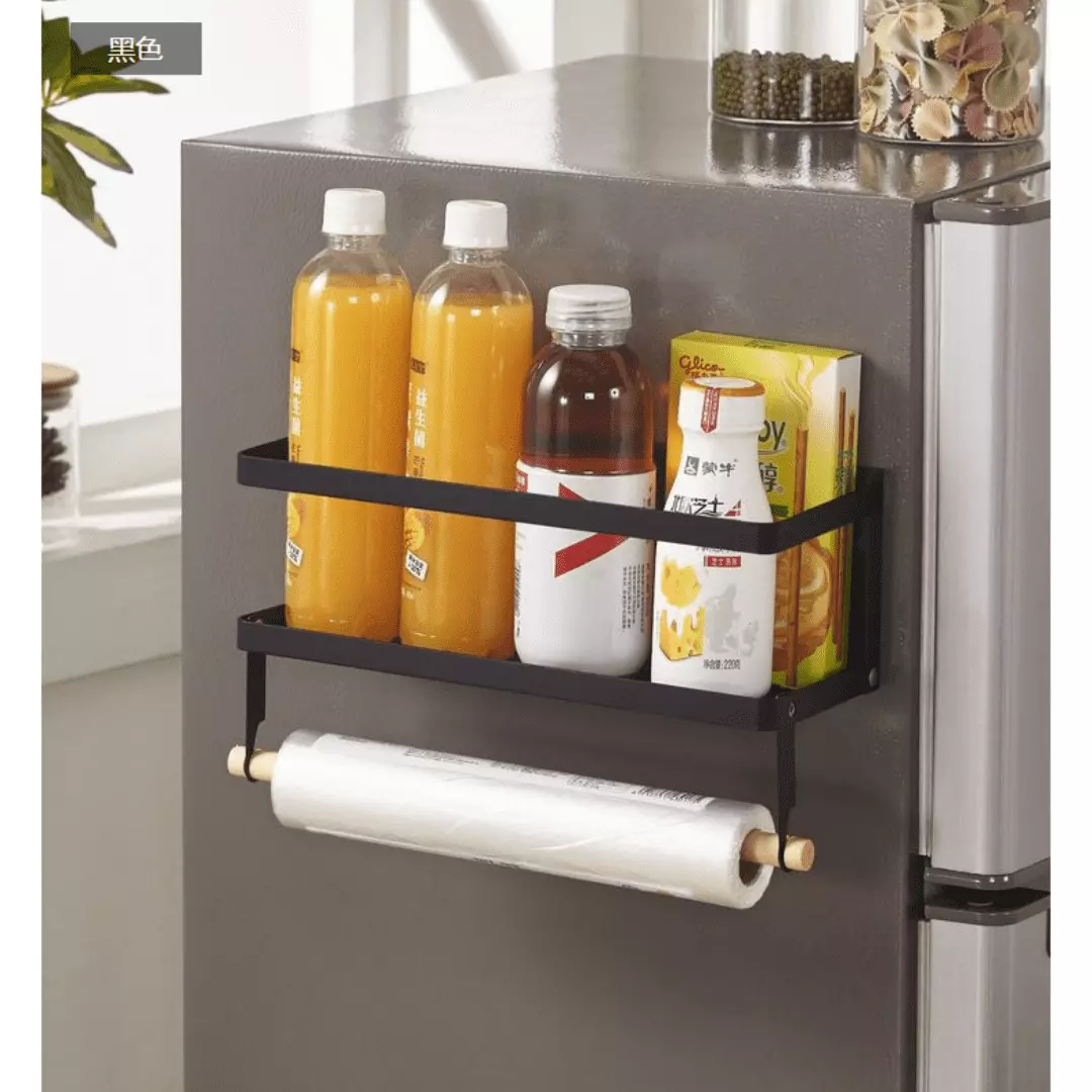 KAMUGO Magnetic Shelf for Refrigerator with Hook. Single Tier Spice Shelf Organizer