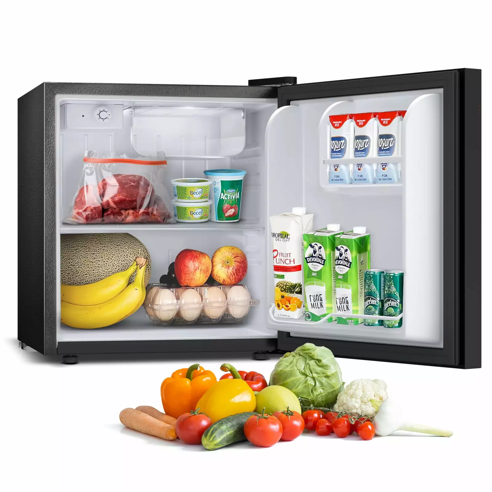 KISSAIR 1.6 cu.ft Compact Refrigerator Mini Fridge with Glass Door. Low Noise. Large Storage Space. Adjustable Temperature & Removable Shelves. Perfect for Kitchen/Living Room/Office/Apartment.-Black