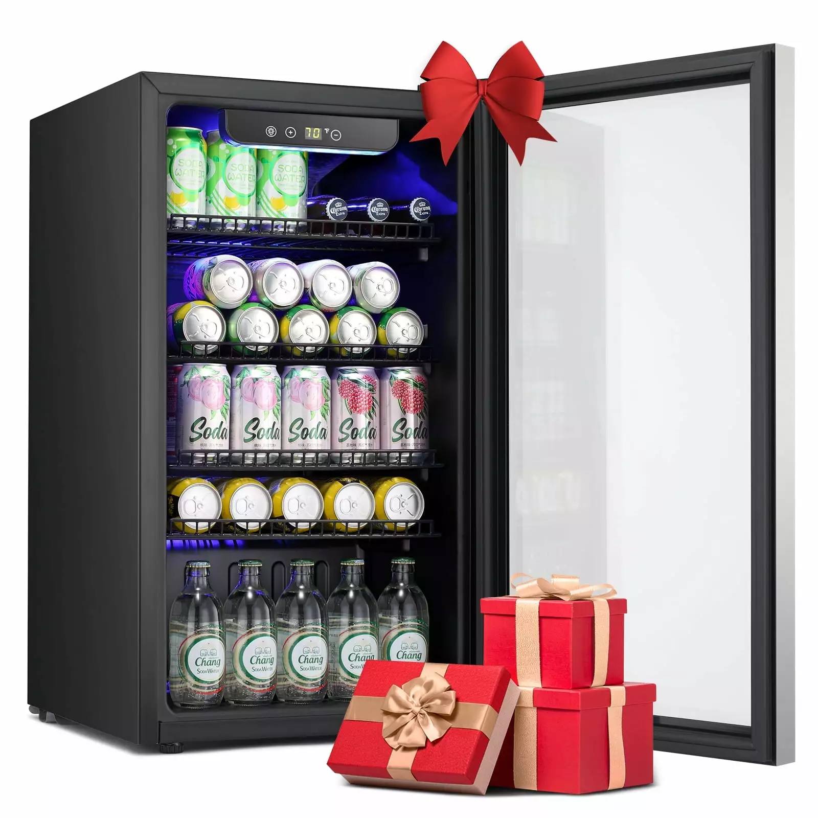 KISSAIR 126 Can Beverage Refrigerator and Cooler with Glass Door. Freestanding Wine Chiller for Home/Office/Bar-Black