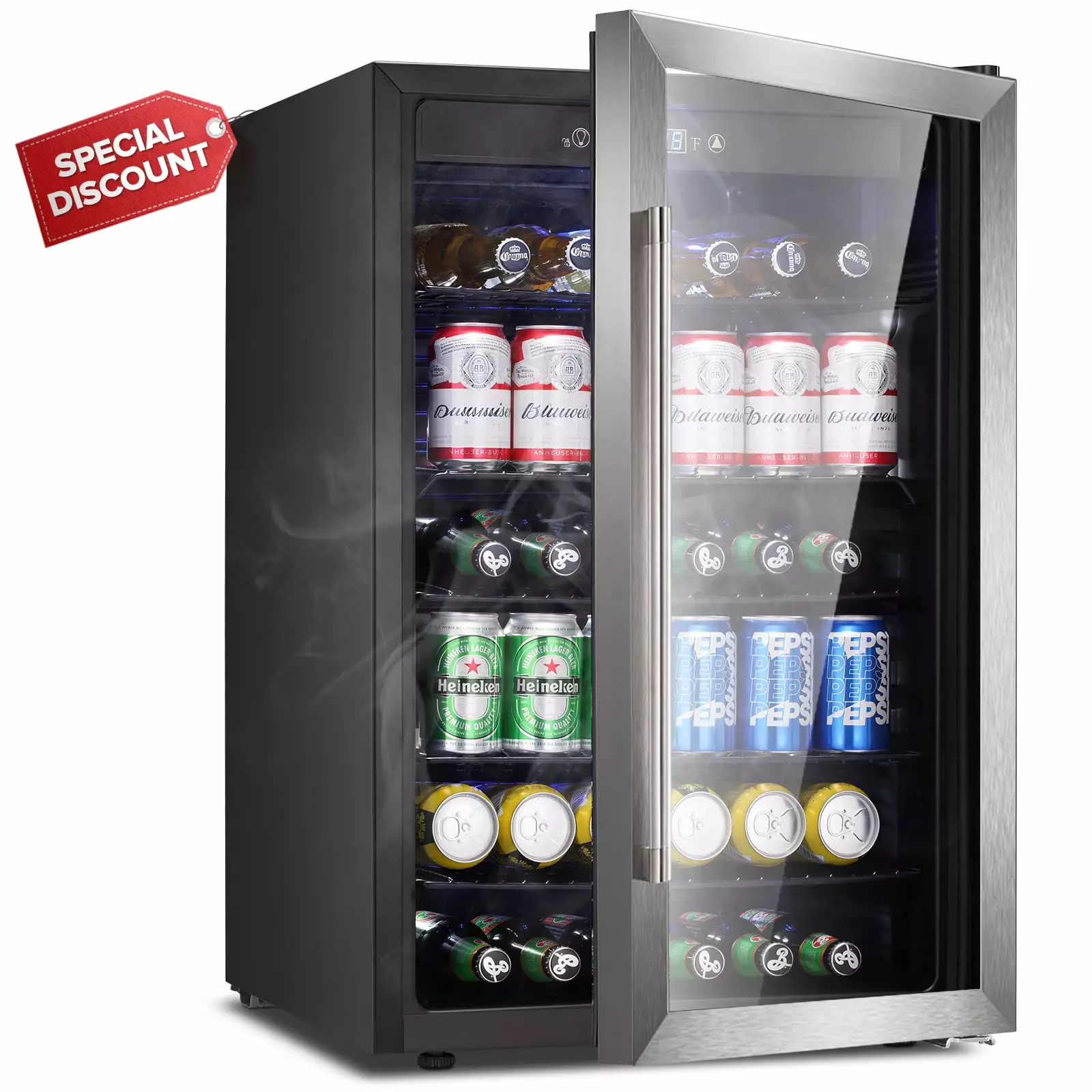 KISSAIR 37 Bottles Mini Fridge Temperature Control. 4.4 cu.ft. Beverage Refrigerator Cooler. Adjustable Removable Shelves for Bar/Office/Home