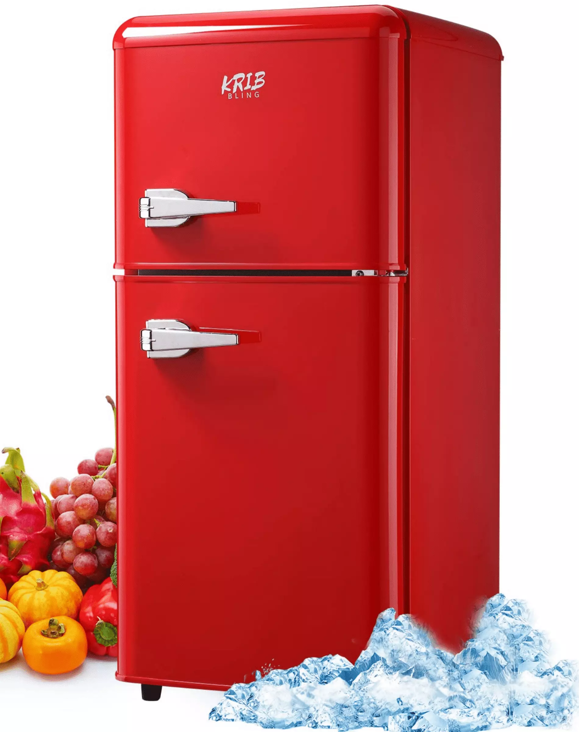 KRIB BLING 3.2 cu.ft Two Door Compact Refrigerator with Freezer. Mini Refrigerators. Apartment Size Fridges Refrigerators fou Dorm. Red