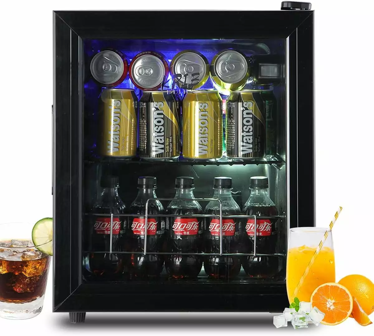 KRIB BLING Beverage Refrigerator Cooler. 75 Can Mini Fridge Glass Door for Soda Beer or Wine for Home Dorm Apartment. BLACK