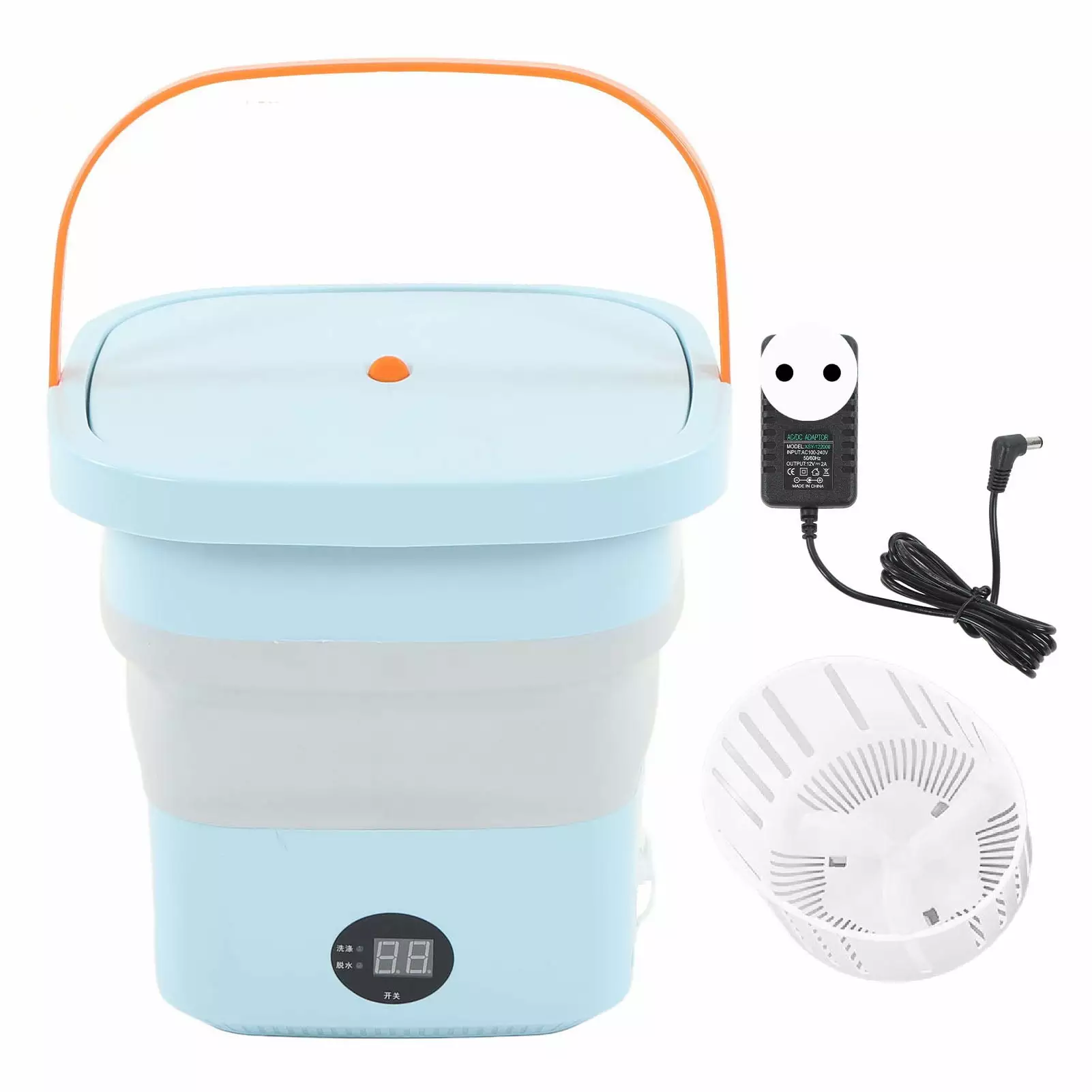 KUAA Mini Portable Bucket Washer 6L Foldable Automatic Washing Machine with LCD Panel Display for Drom RV Travel Apartment 100 to 240V Blue EU Plug