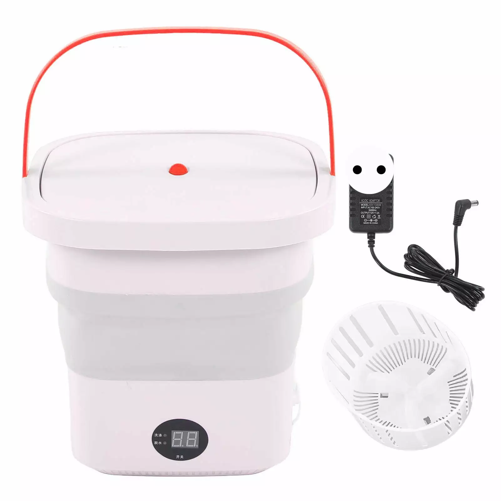 KUAA Mini Portable Bucket Washer 6L Foldable Automatic Washing Machine with LCD Panel Display for Drom RV Travel Apartment 100 to 240V Pink EU Plug