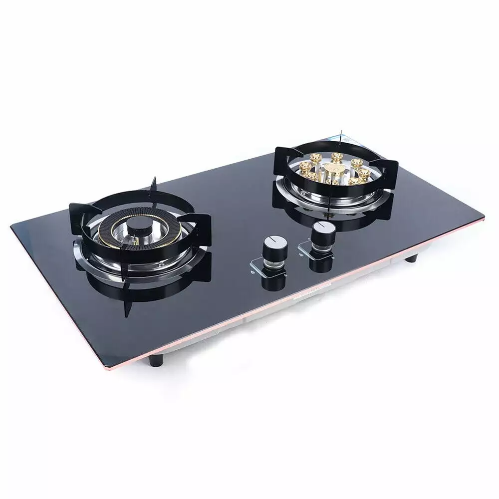 Kitchen Gas Cooktop Stove Top 2 Burners Tempered Glass Built-in LPG/NG Black