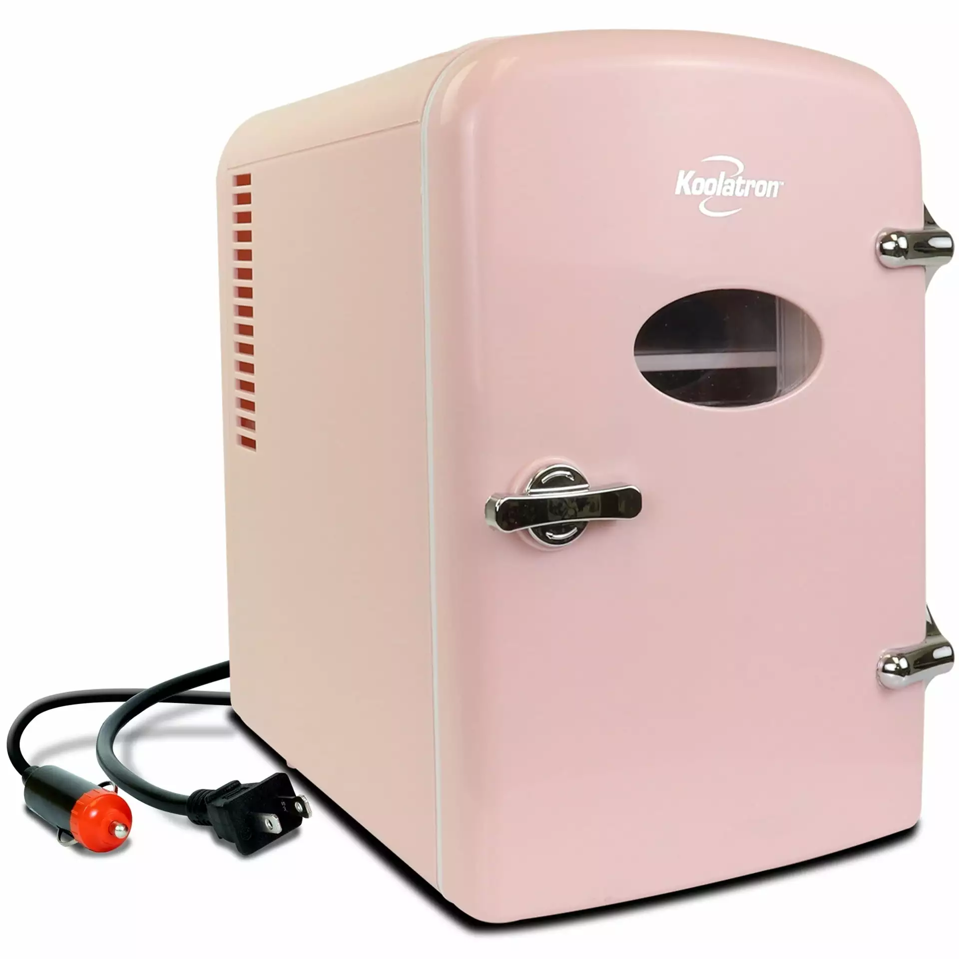 Koolatron 6 Can AC/DC Retro Mini Cooler Personal Mini Fridge Refrigerator. Pink