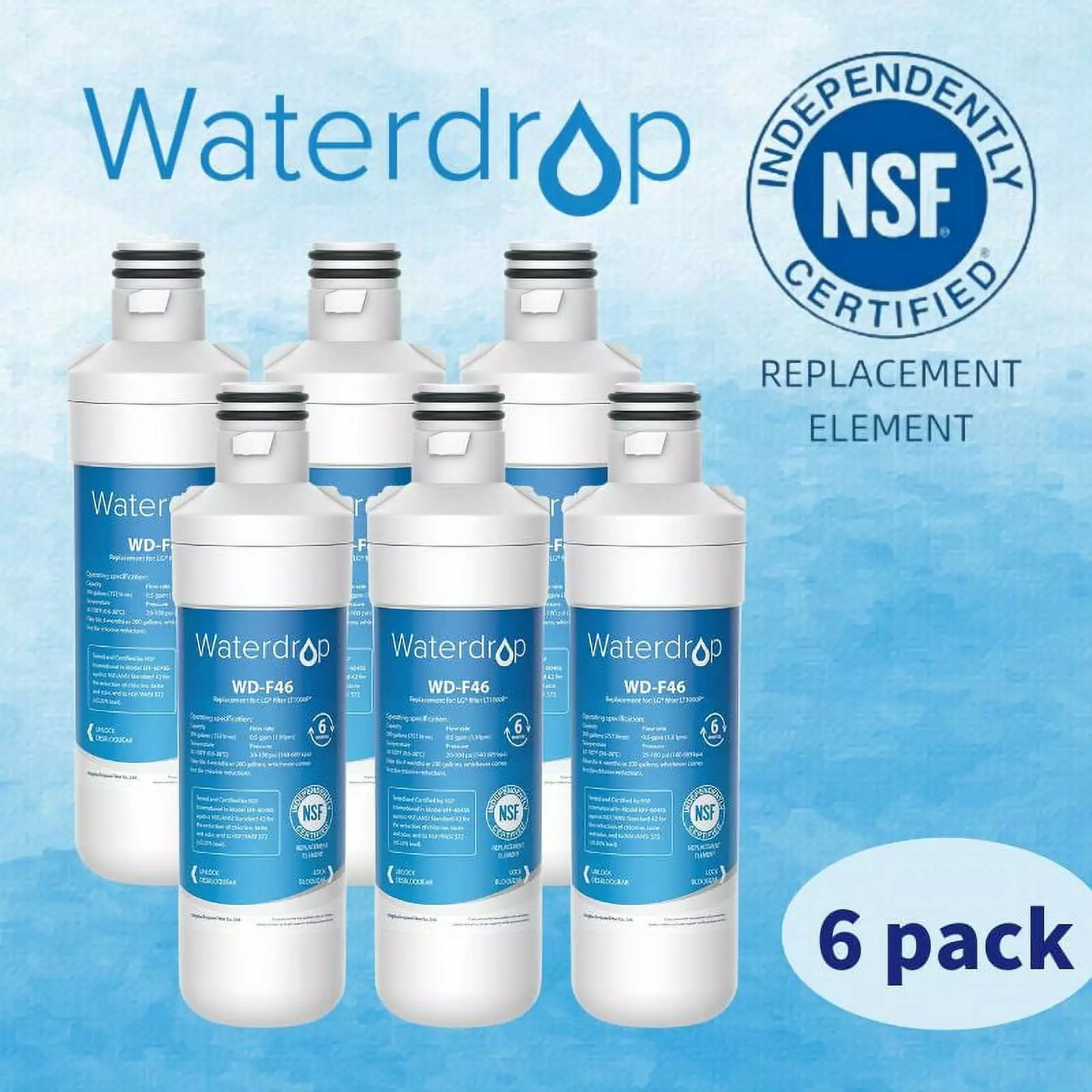 LG LT1000PC ADQ747935 MDJ64844601 Refrigerator Water Filter. Replacement for LG? LT1000P?. ADQ74793501. ADQ74793502. Kenmore 46-9980. 9980. LFXC24796S. LSFXC2496D. NSF Certified. Pack of 6