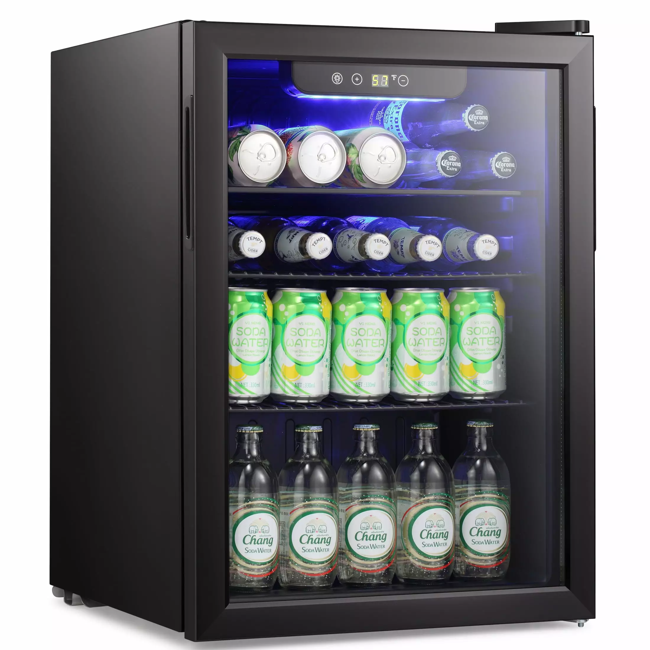 LHRIVER 2.6Cu.ft Beverage Refrigerator Cooler. 100 Can Mini Fridge with Glass Door for Soda Beer or Wine. With Adjustable Removable Shelves. Bar/Office/Home