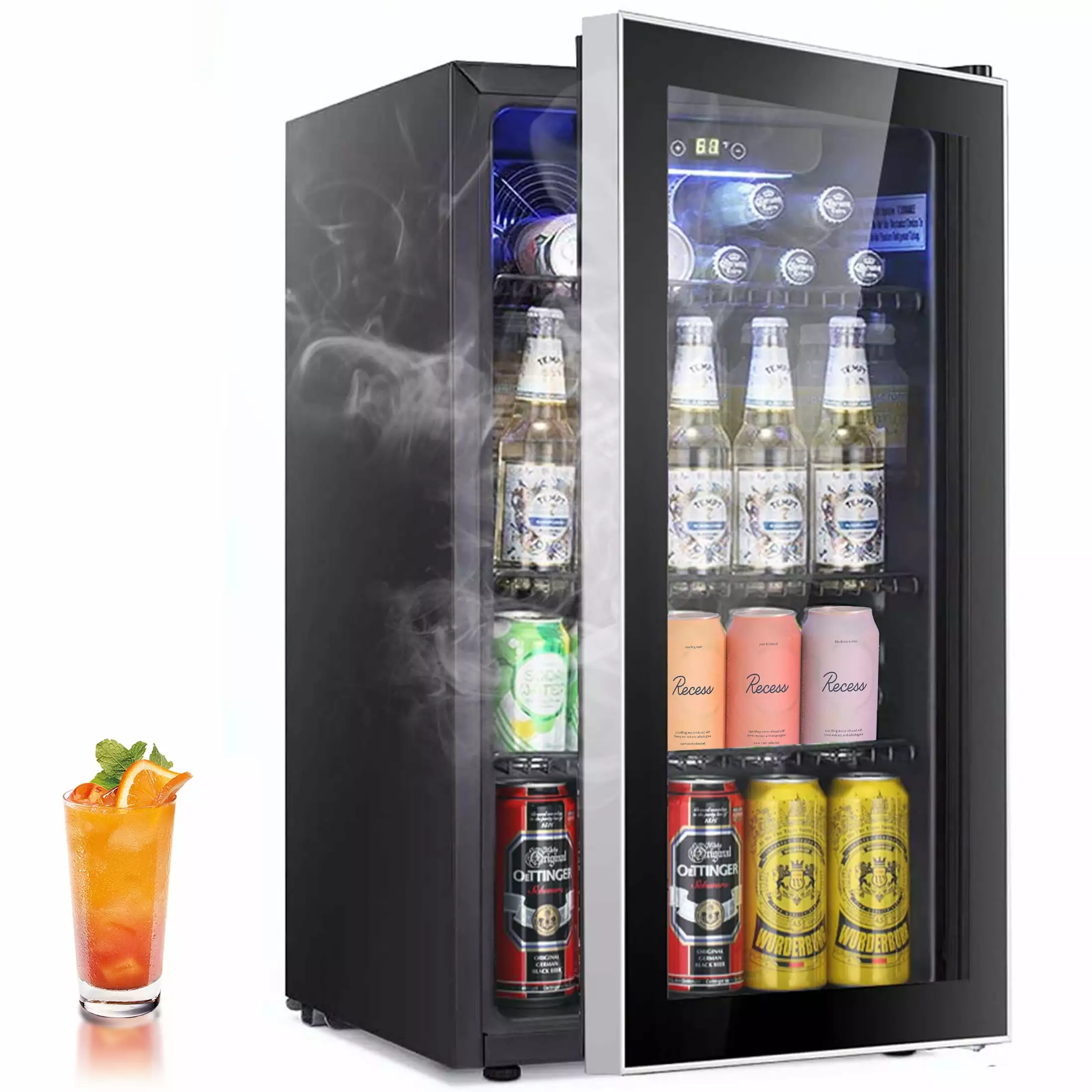 LHRIVER 3.2Cu.ft Beverage Refrigerator Cooler. 120 Can Mini Fridge. Freestanding Wine Chiller. Glass Door for Soda. Beer or Wine Constant Glass Door for Bar/Office/Home (Black)