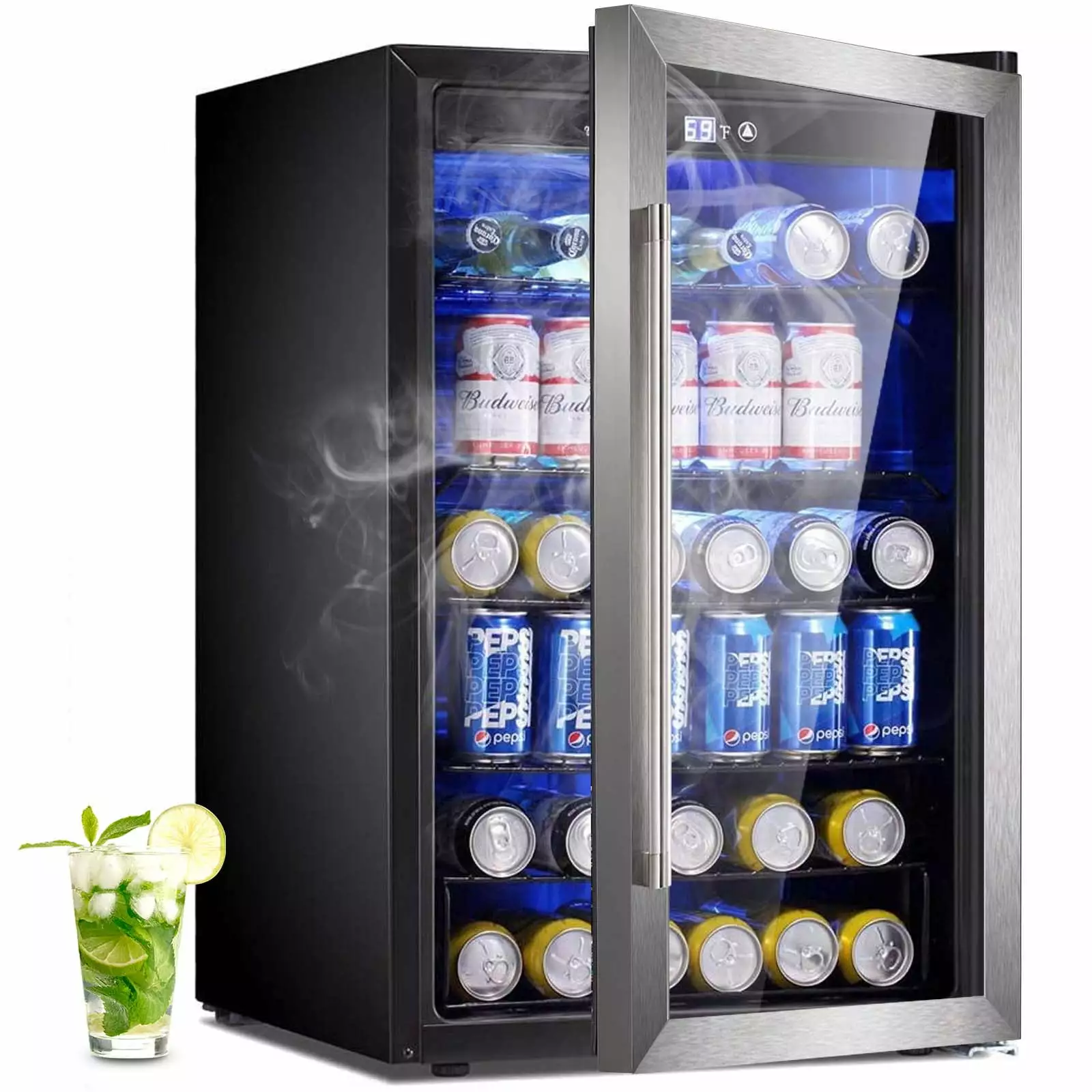 LHRIVER 4.4Cu.ft Beverage Refrigerator Cooler. 37 Bottles Mini Fridge with Glass Door for Soda Beer or Wine. With Adjustable Removable Shelves. Bar/Office/Home