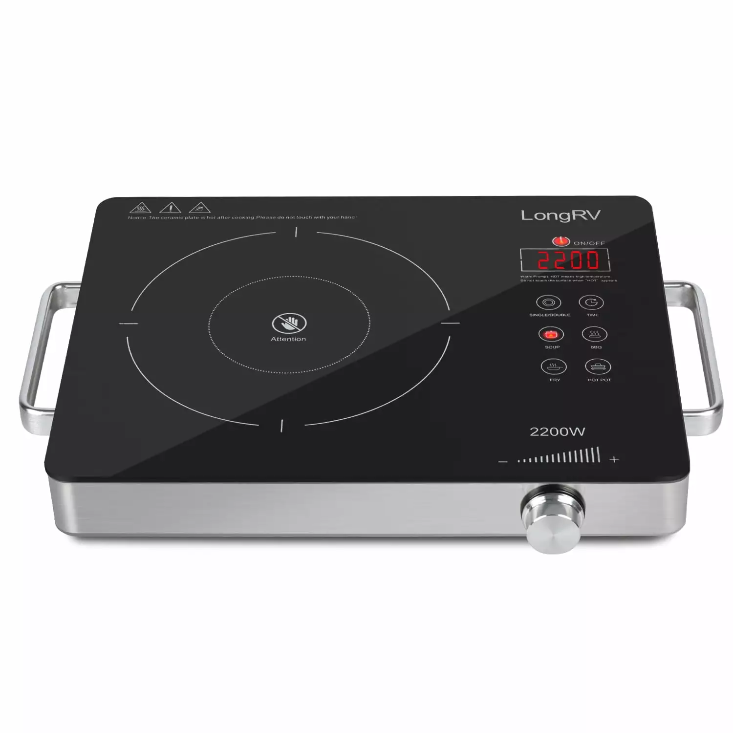 LONGRV 2200W Portable Induction Cooktop. electric burner with Timer. Electric Hot Plate with Touch Control Panel Adjustable Heating Power. Glass Infrared Cooktop for Cooking Portable