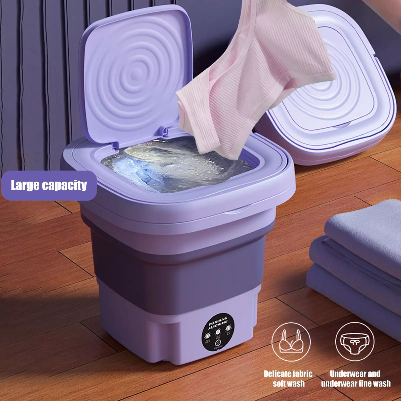 Lchentee Underwear Washer 8L US Plug Hand Washing Machine 3 Modes Half Automatic with Drain Basket Handheld Foldable Washer for Home