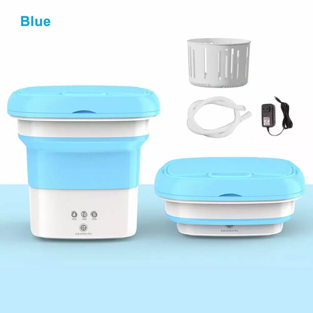 Lindbes Mini Folding Washing Machine Portable For Clothes With Dryer Bucket Travel Wash (Blue)