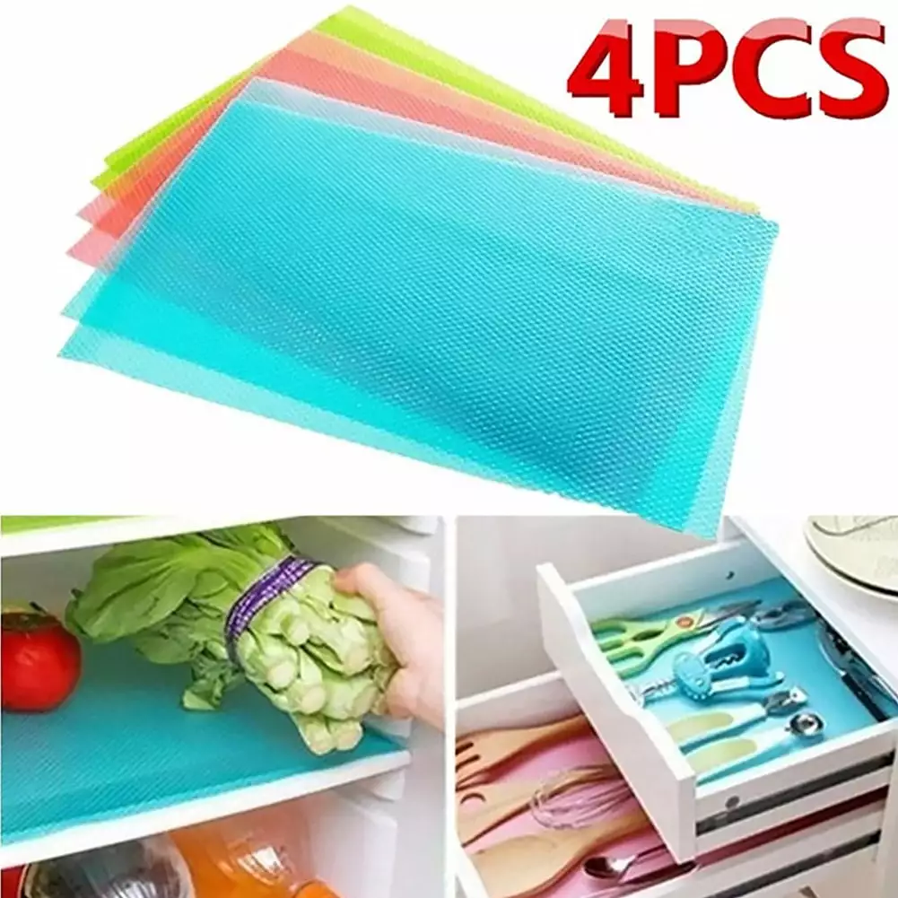 Ludlz 4Pcs Shelf Mats Refrigerator Liners Washable Can Be Cut Refrigerator Pads Fridge Mats Drawer Table Placemats Refrigerator Pad Waterproof Antifouling Moisture Absorption Non-slip Mat