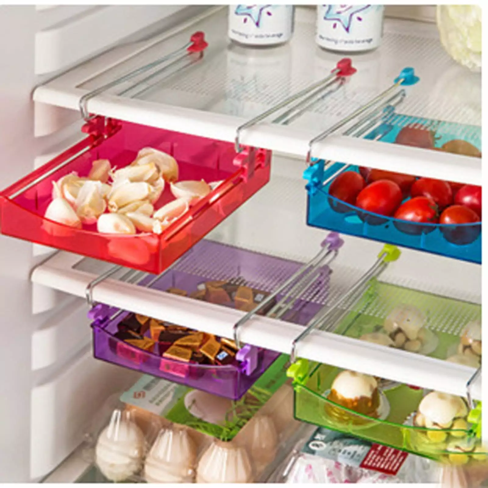 Ludlz Refrigerator Organizer Bins with Handle. Pull-out Fridge Drawer Organizer. Freely Pullable Refrigerator Storage Box Multifunctional Fresh Keeping Partition Layer Storage