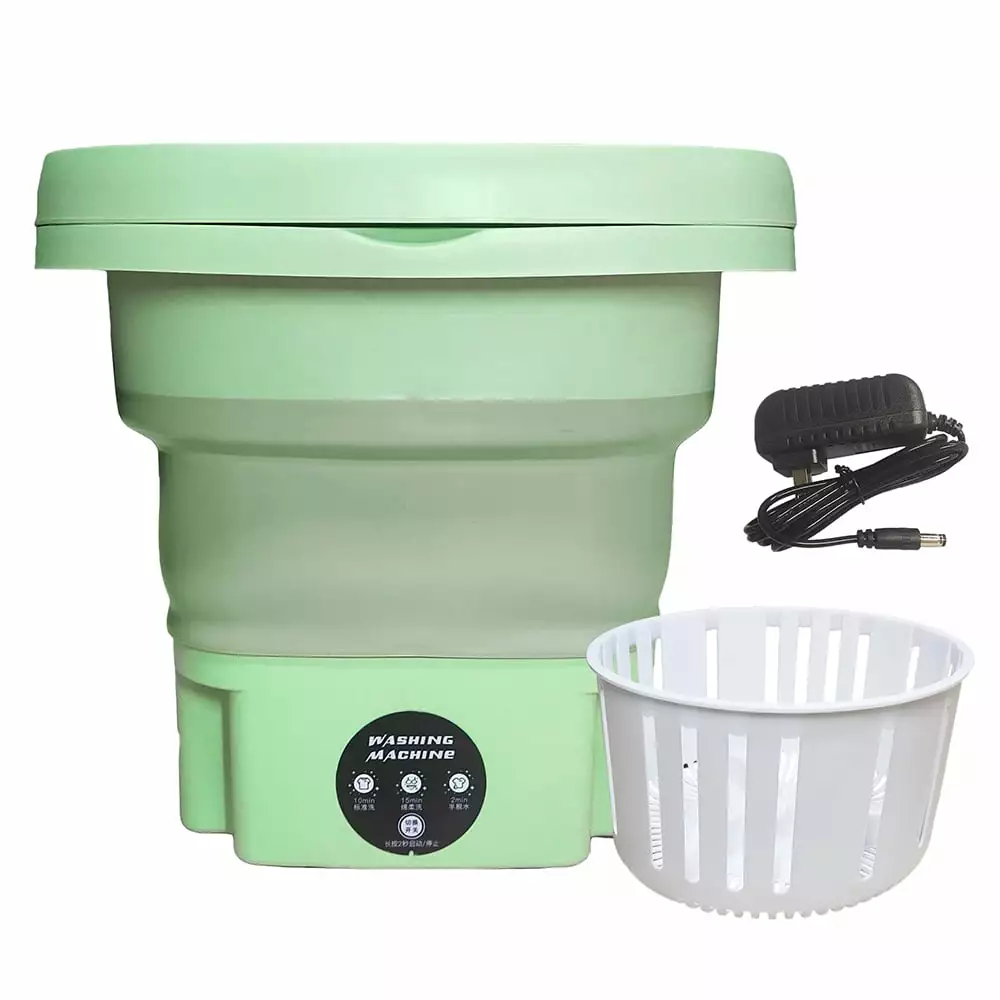 MOUIND Portable Washing Machine - 8L Foldable Mini Small Washer with Drain Basket for Apartment.Laundry.Camping.RV.Travel.Socks.Towels.Underwear. Baby .Delicate Items (Mint Green)