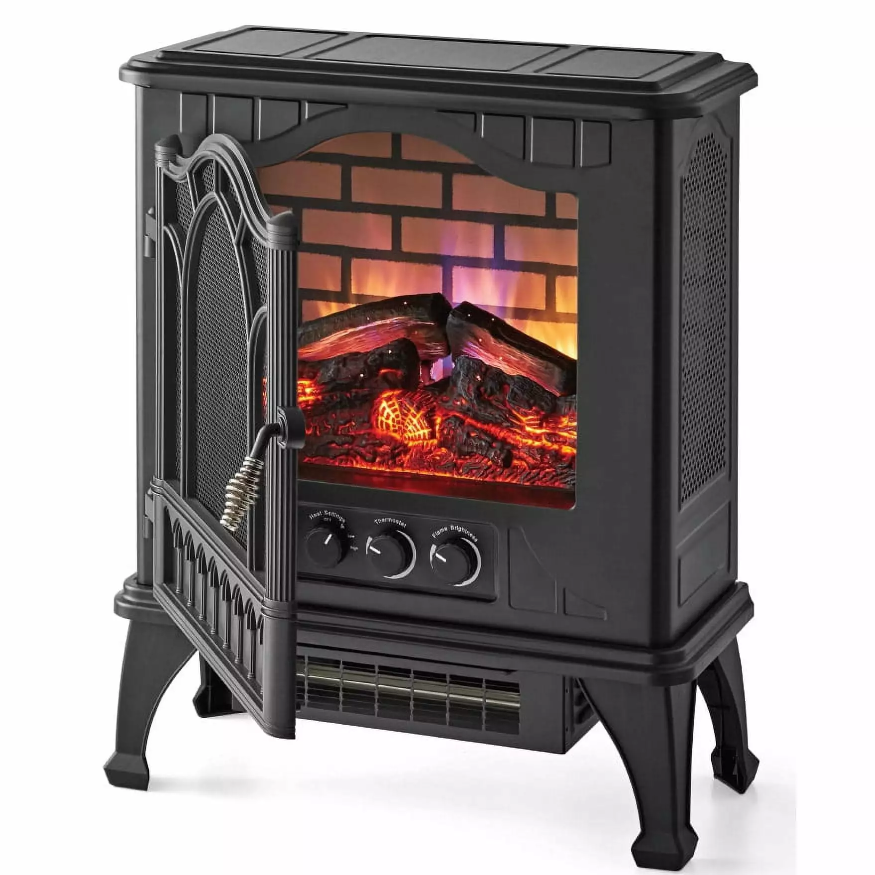 Mainstays 3D Electric Stove with Life-like Flame & Sparks. Black. New