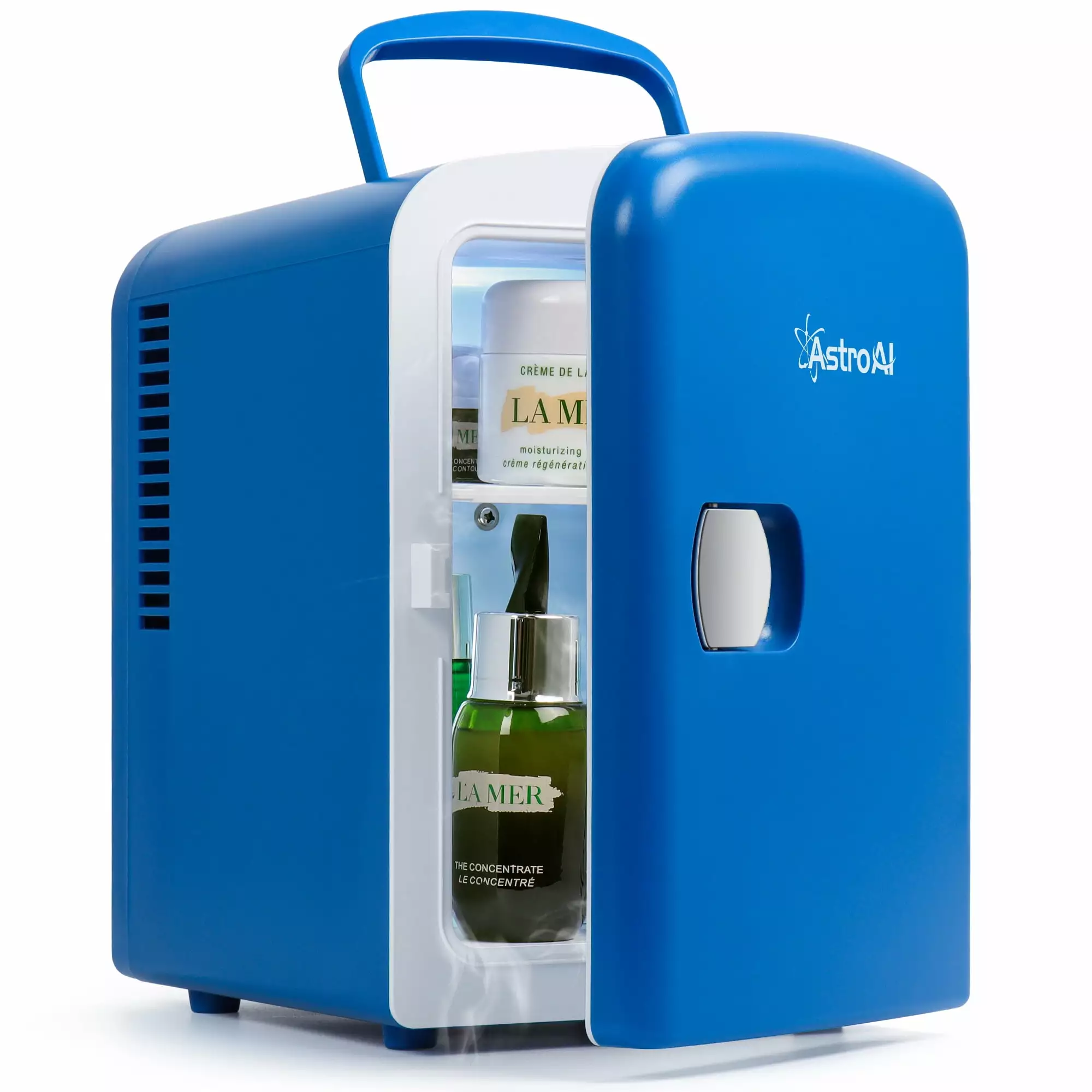 Mini Fridge 4L. 6 Can Portable Electric Cooler Personal Skincare Refrigerators DC/AC. Blue