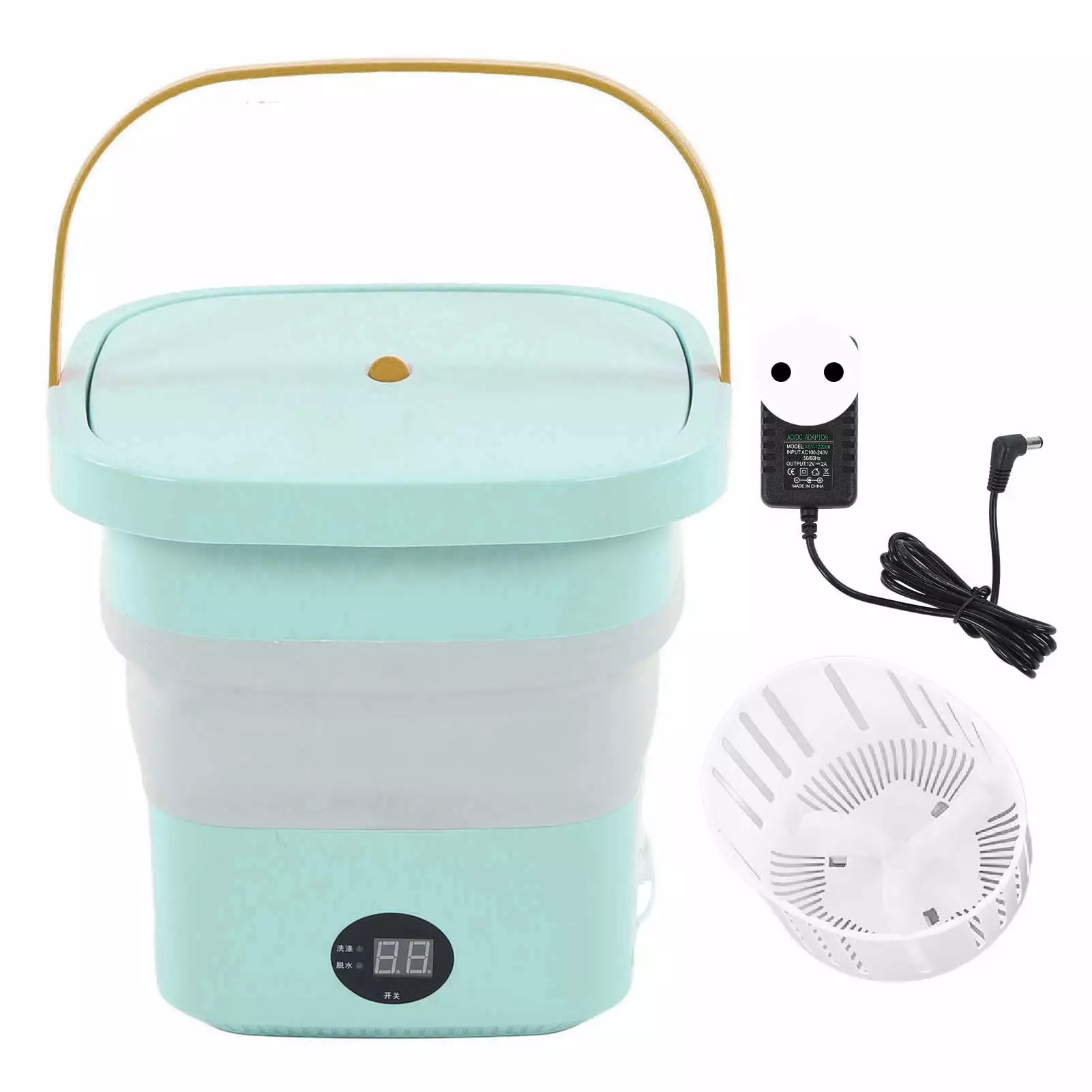 Mini Portable Bucket Washer 6L Foldable Automatic Washing Machine with LCD Panel Display for Drom RV Travel Apartment 100 to 240V Green EU Plug YZRC