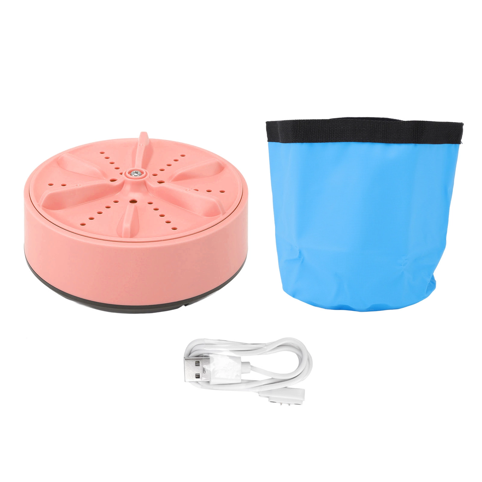 Mini Portable Washing Machine Portable Intelligent USB Mini Washer with Folding Bucket and Battery for Outdoor Travel Pink