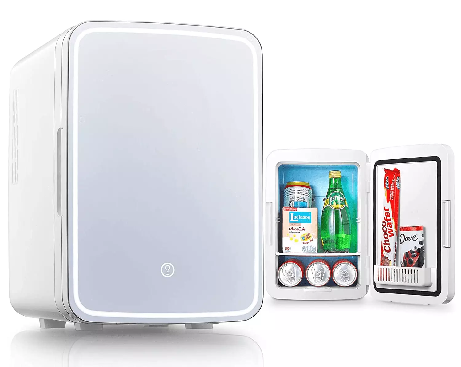 Mini Skincare Fridge Dorm Refrigerator 10 L/11 Can. Led Mirror Door with 3-Mode.110V/12V. Cooler & Warmer. Bedroom Car Office Desk. Width 11. New. White