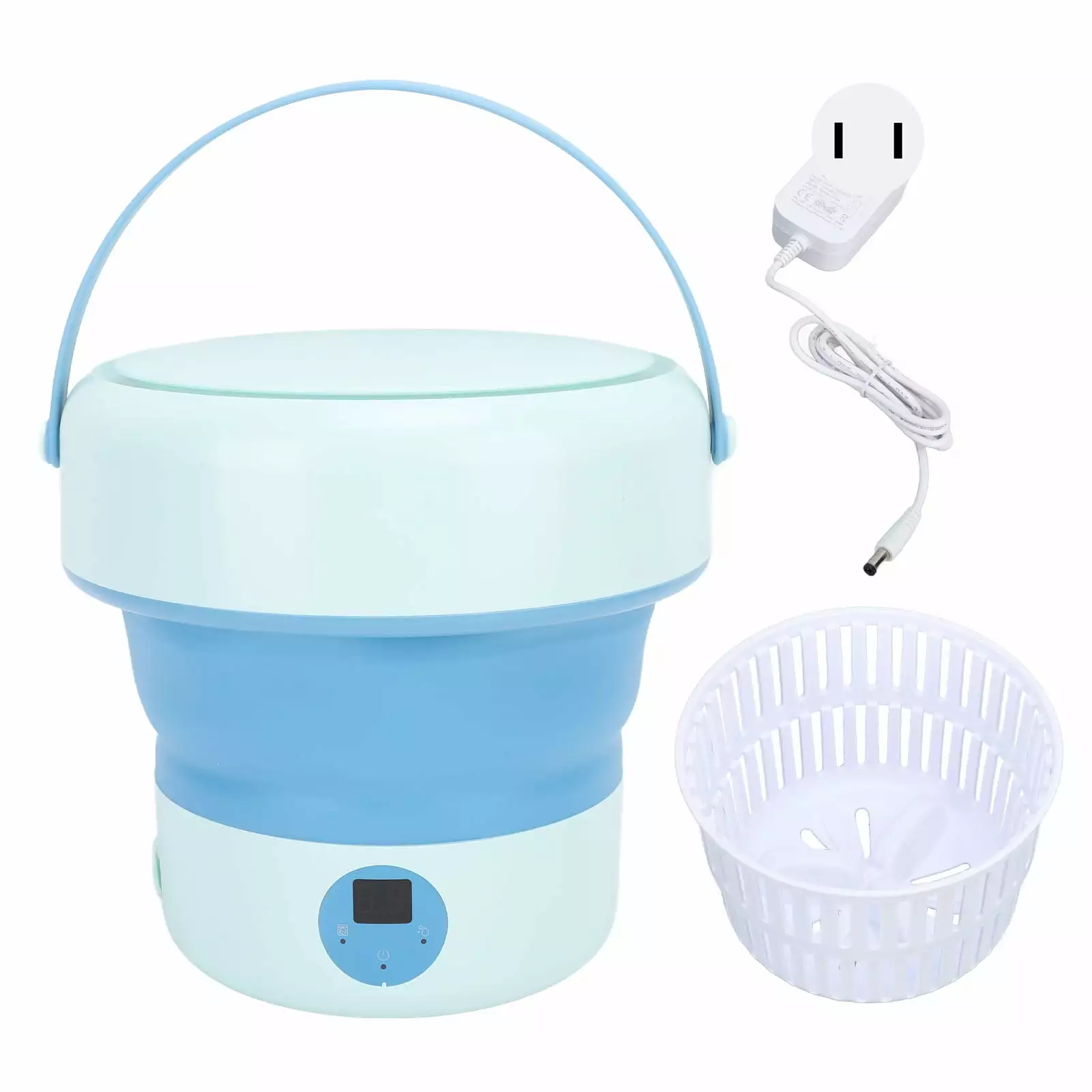 Mini Washer With Water Filter Basket Foldable Superior Stain Removal Small Portable Washing Machine for Underwear Socks Baby Clothes Blue US Plug 100?240V