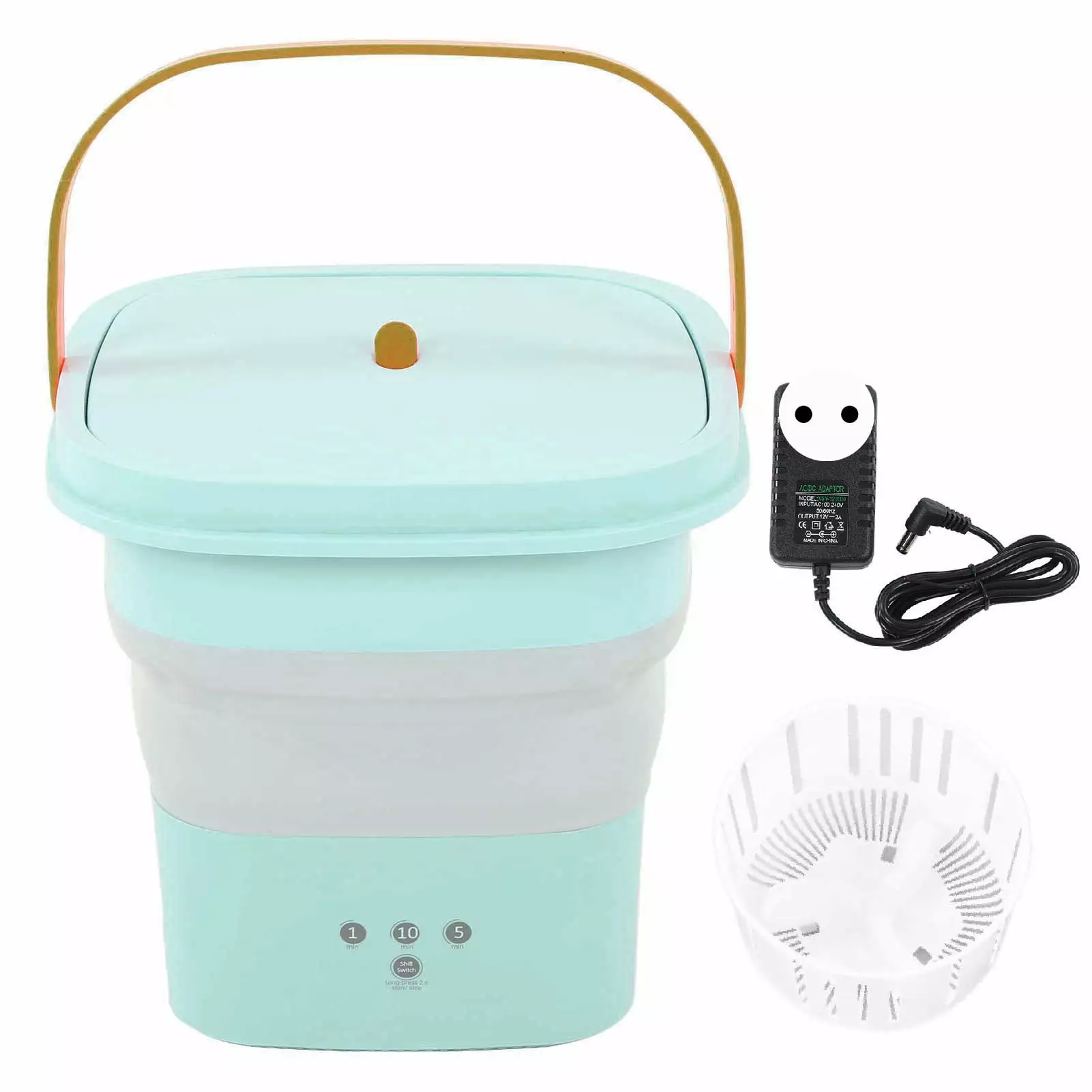 Mini Washing Machine Foldable Small Washing Machine Wash and Dry with Drain Basket for Kids Clothes Underwear Apartment Dorm Camping 100?240V Blue Green EU Plug