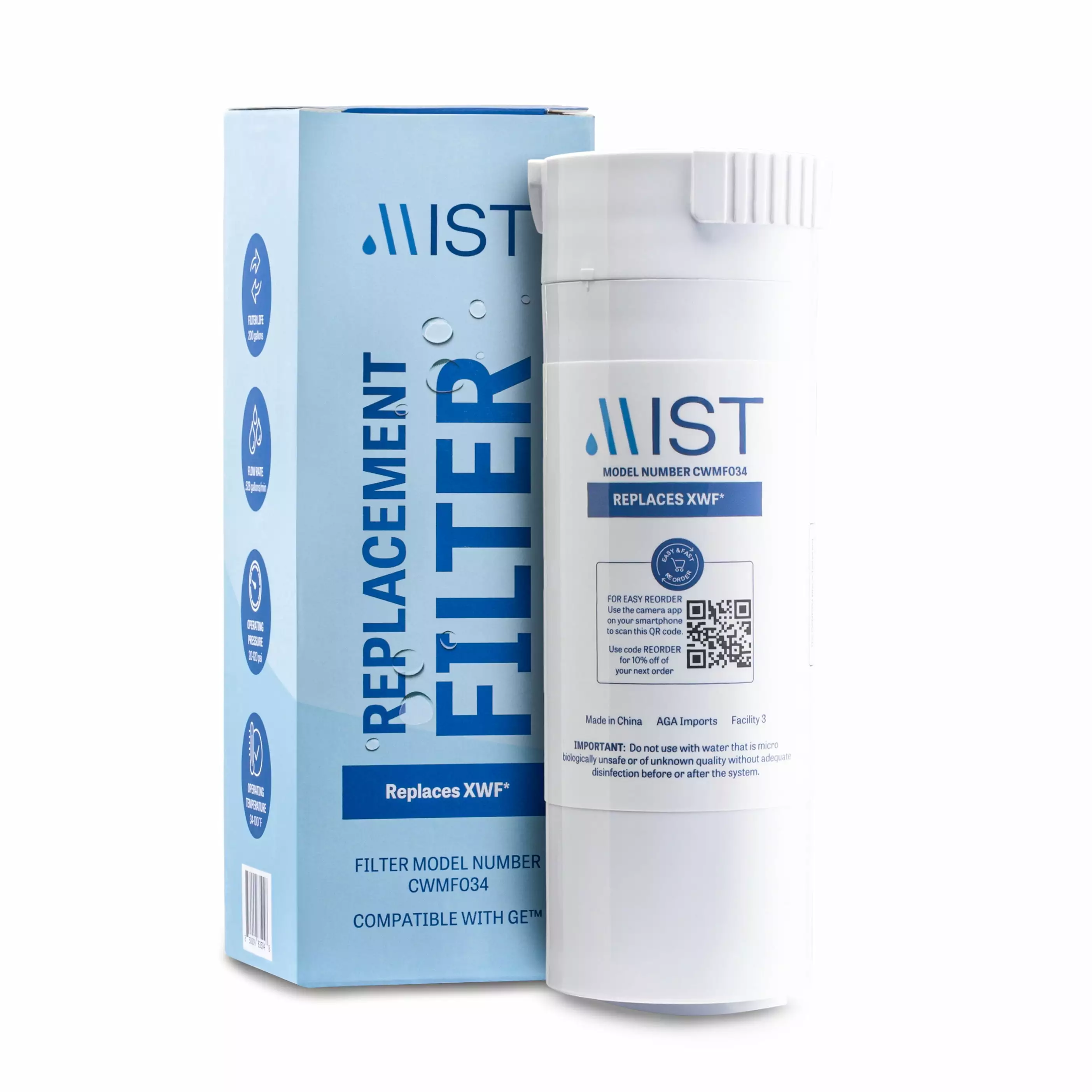 Mist GE XWF. GWE19JSLSS. WR17X30702 Water Filter Replacement