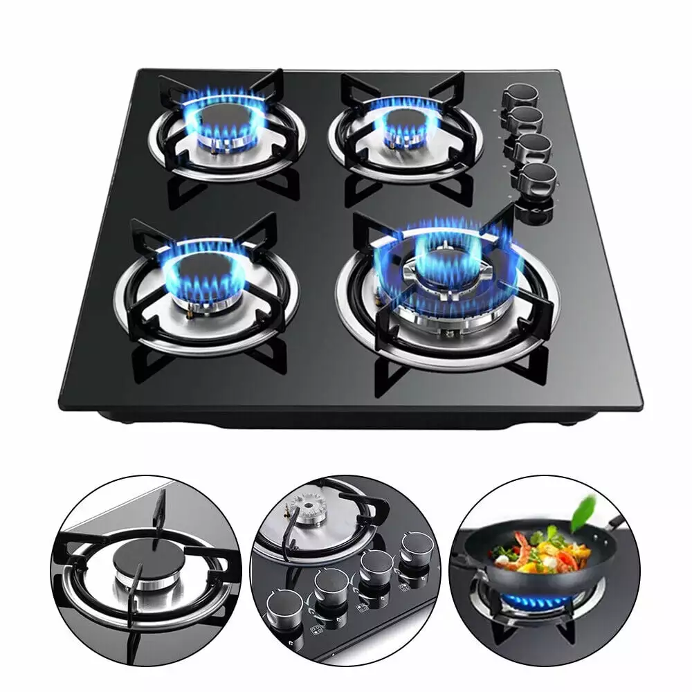 Miumaeov 4 Burners Built-in Stove LPG/NG Gas Stove Hob Kitchen Propane Gas Cooktop Tempered Glass Countertop Stove